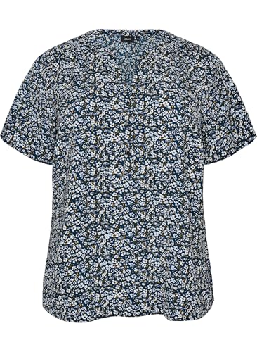 Zizzi Bluse Kurzarm V-Ausschnitt N. Sky Flwr Große Größen