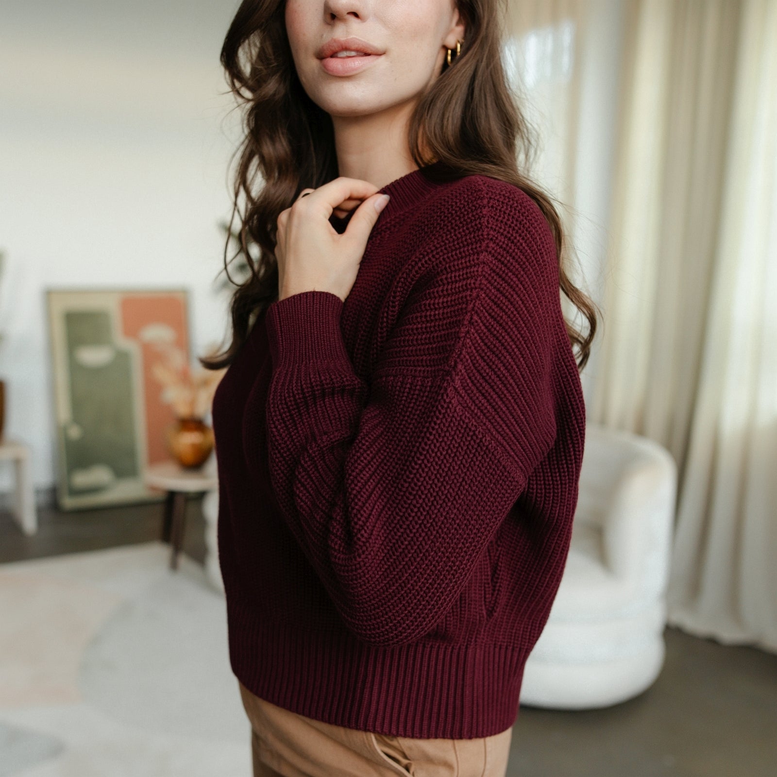NORDLICHT Mara Grobstrick Pullover Bordeaux Rot Gr. M