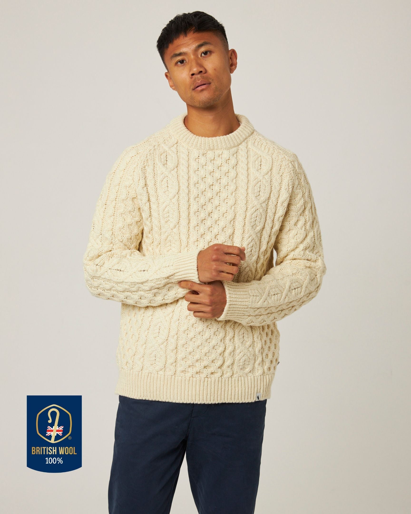 Peregrine Hudson Aran Pullover Olive British Wool