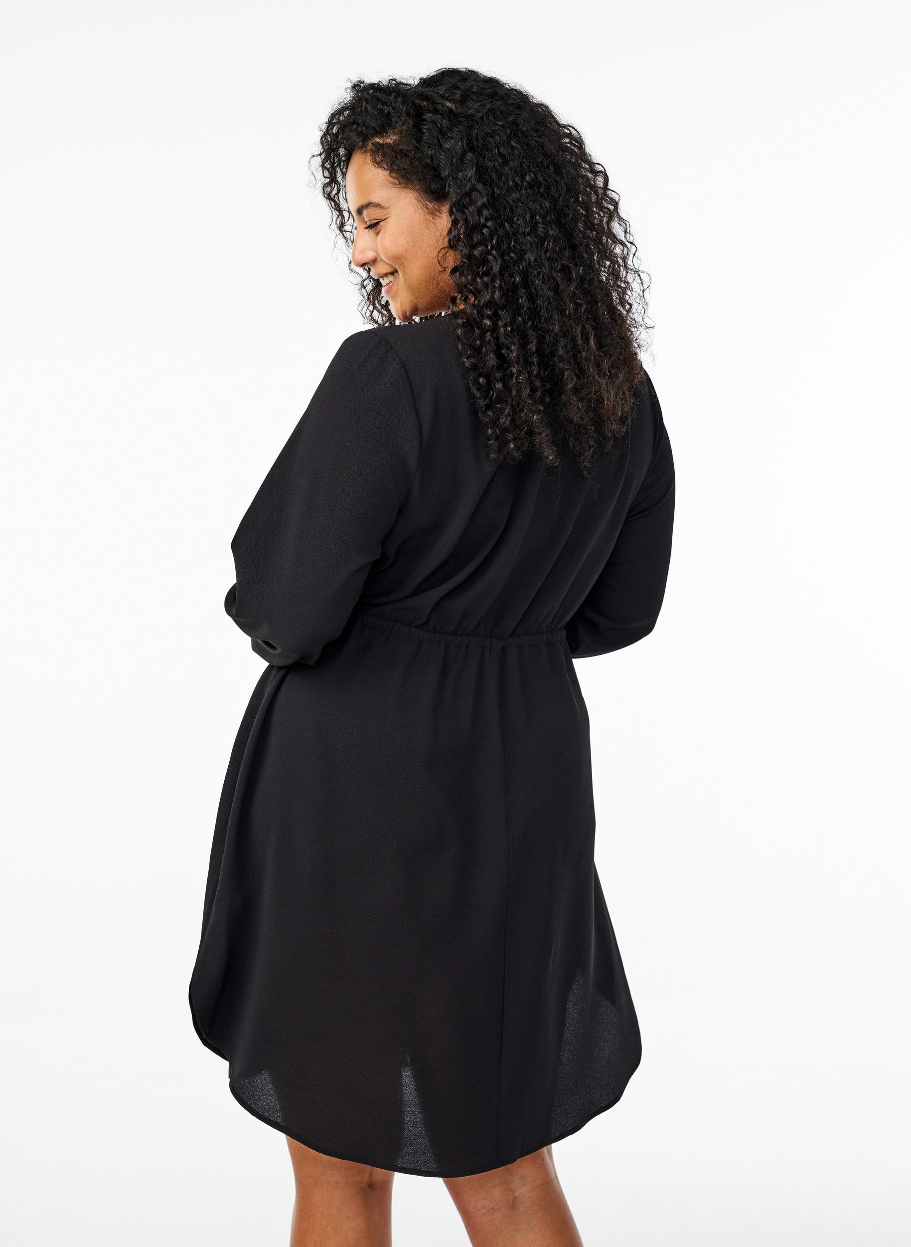 Zizzi Kleid Langarm V-Ausschnitt Bindegürtel 42-60