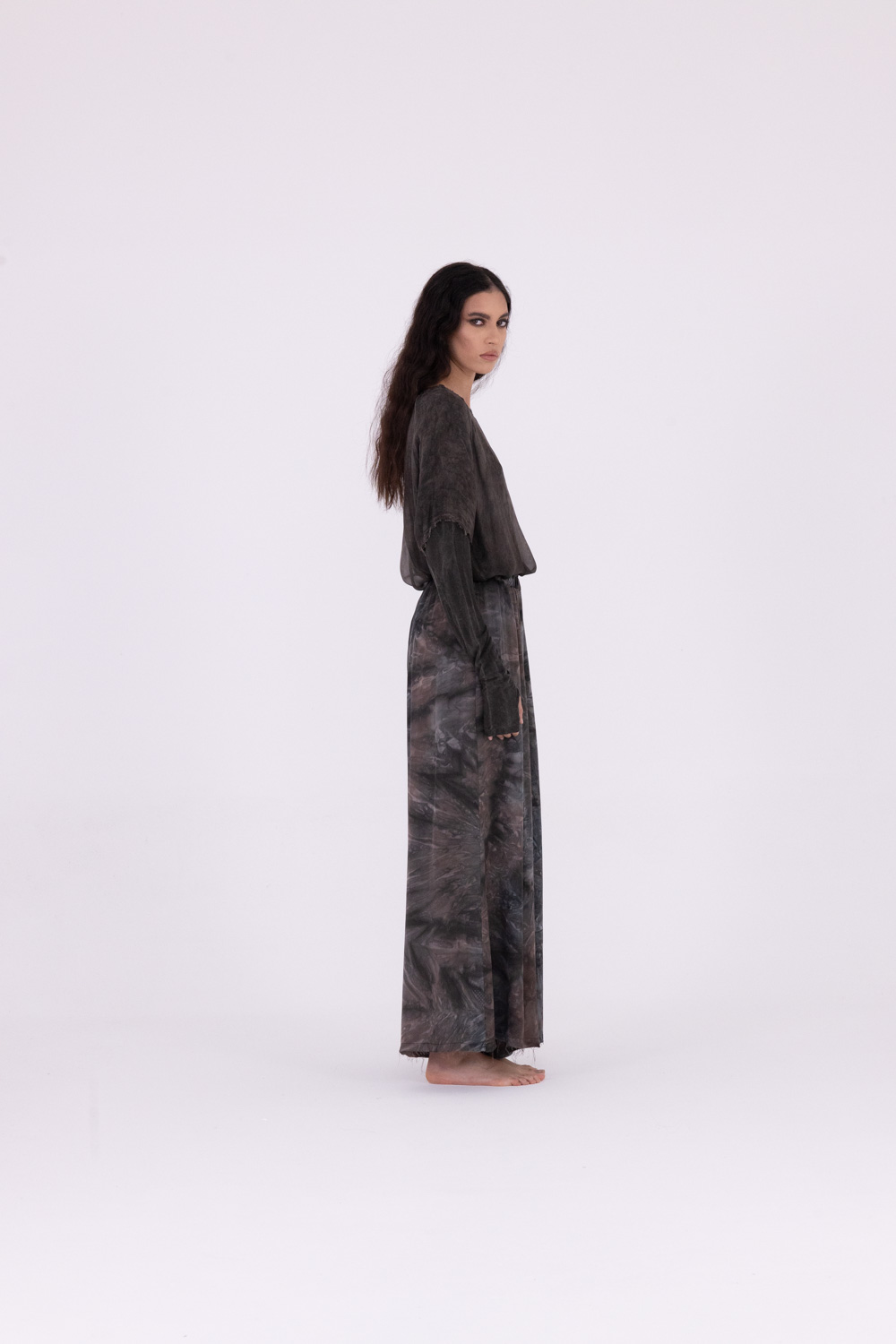 Sanctamuerte Pantaloni Palazzo Hose Viskose-Satin Batik