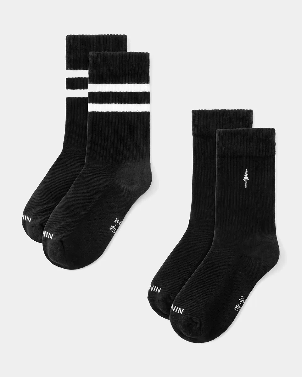 NIKIN TreeSocks Ribbed Classic Tennissocken Schwarz 2er-Pack Bio-Baumwolle