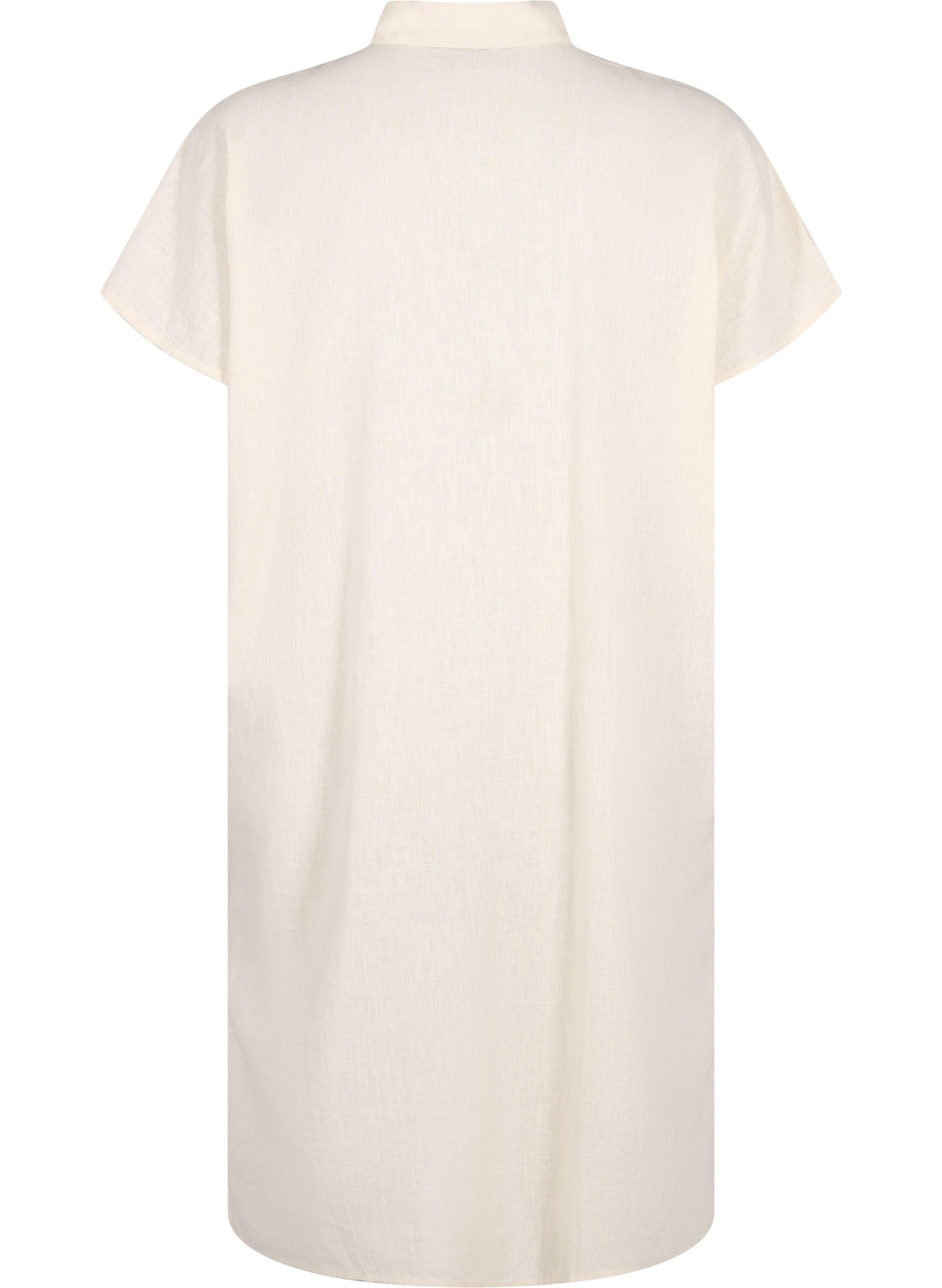 Zizzi Blouses Hemd Lang Baumwolle-Leinen Kurzarm