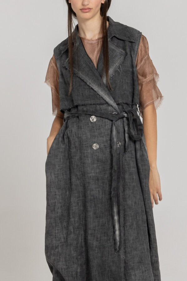 Sanctamuerte Capispalla Maxi Gilet Weste Leinen-Mix lang