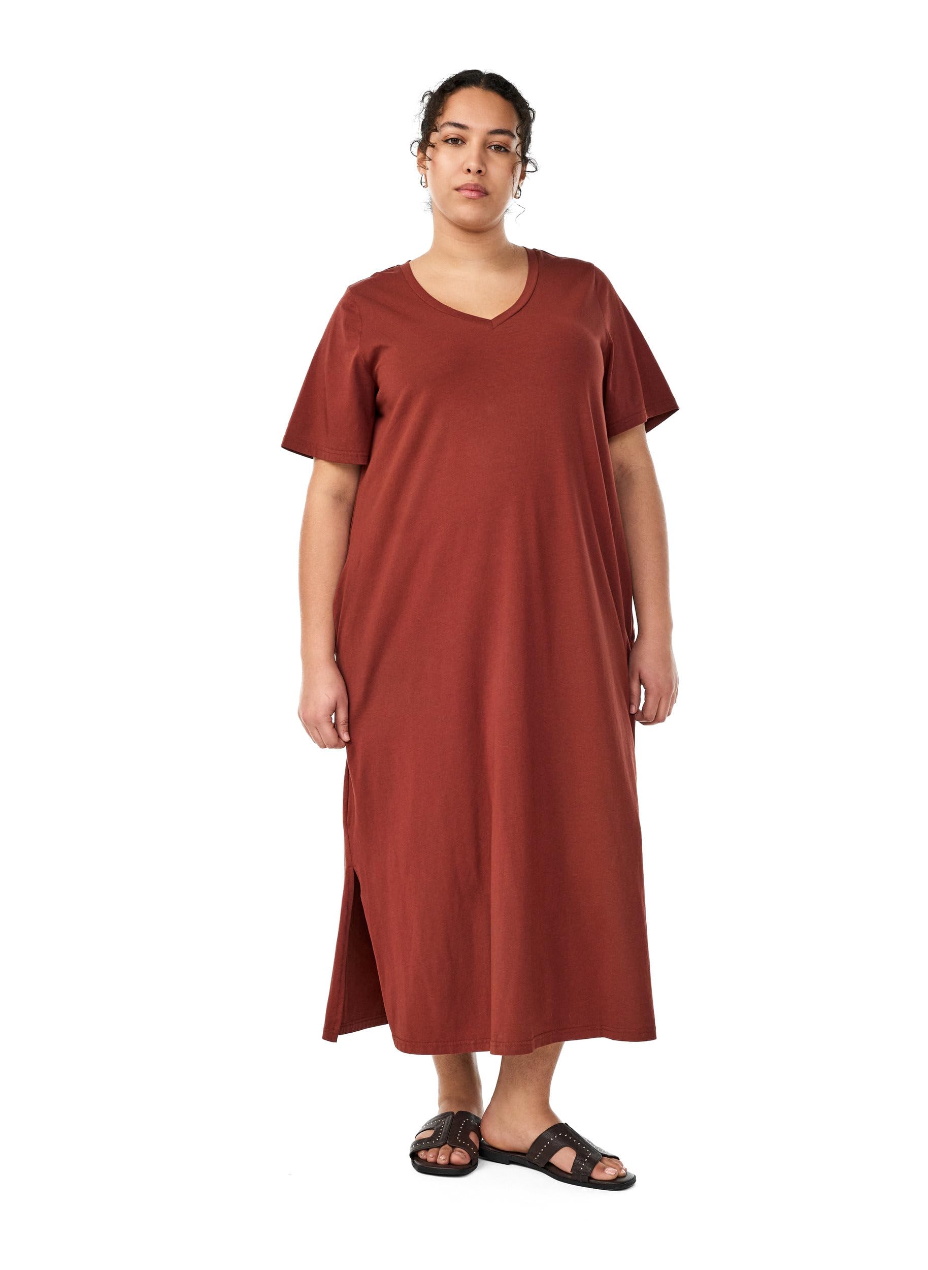 ZIZZI Dresses Midi Kleid Kurzarm V-Ausschnitt Schwarz Baumwolle