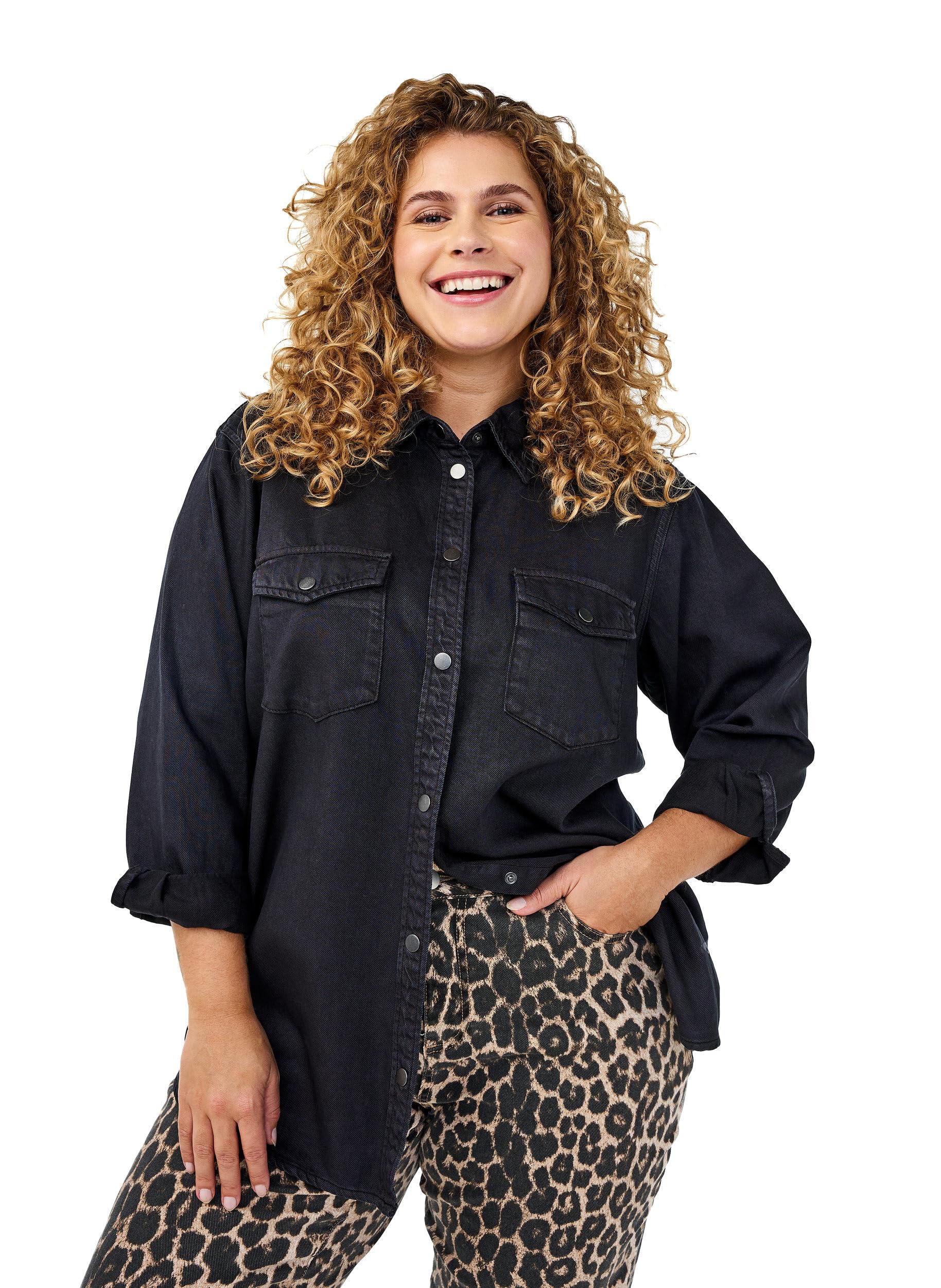 Zizzi Hemd Kragen Langarm Black Washed große Größen Bluse