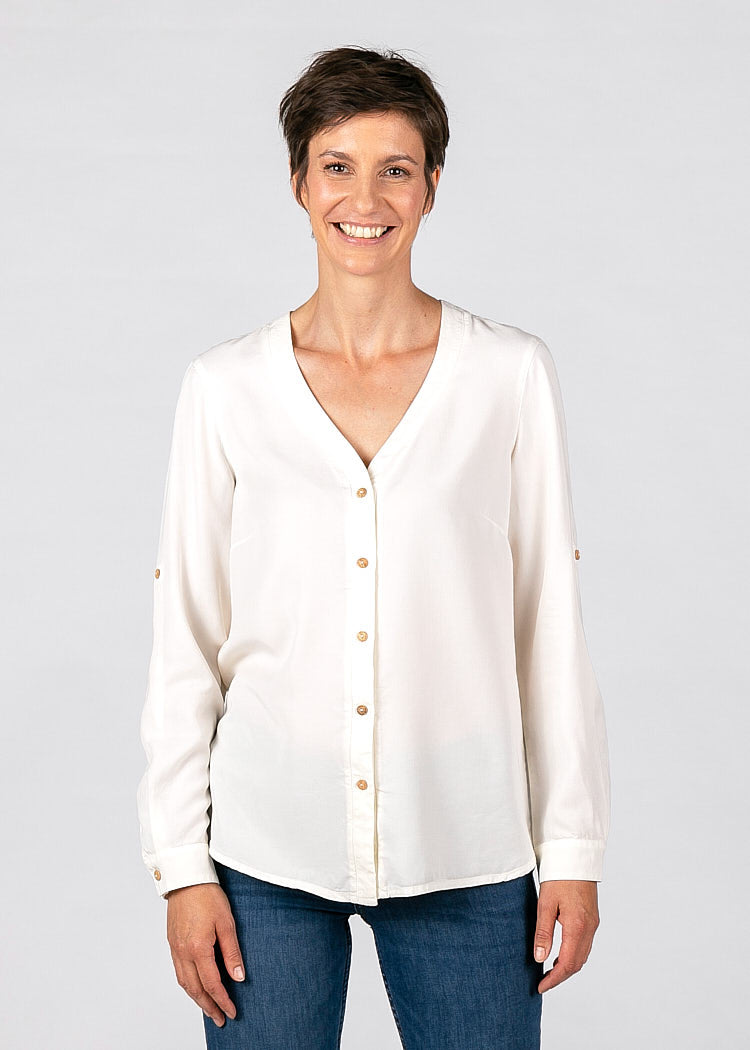 Wijld Bluse V-Ausschnitt Cream White Damenbluse Lyocell