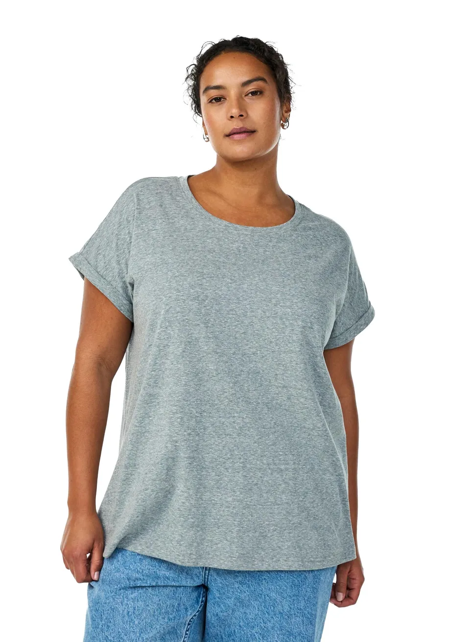 Zizzi T-Shirt Baumwolle Rundhals Kurzarm Balsam Green