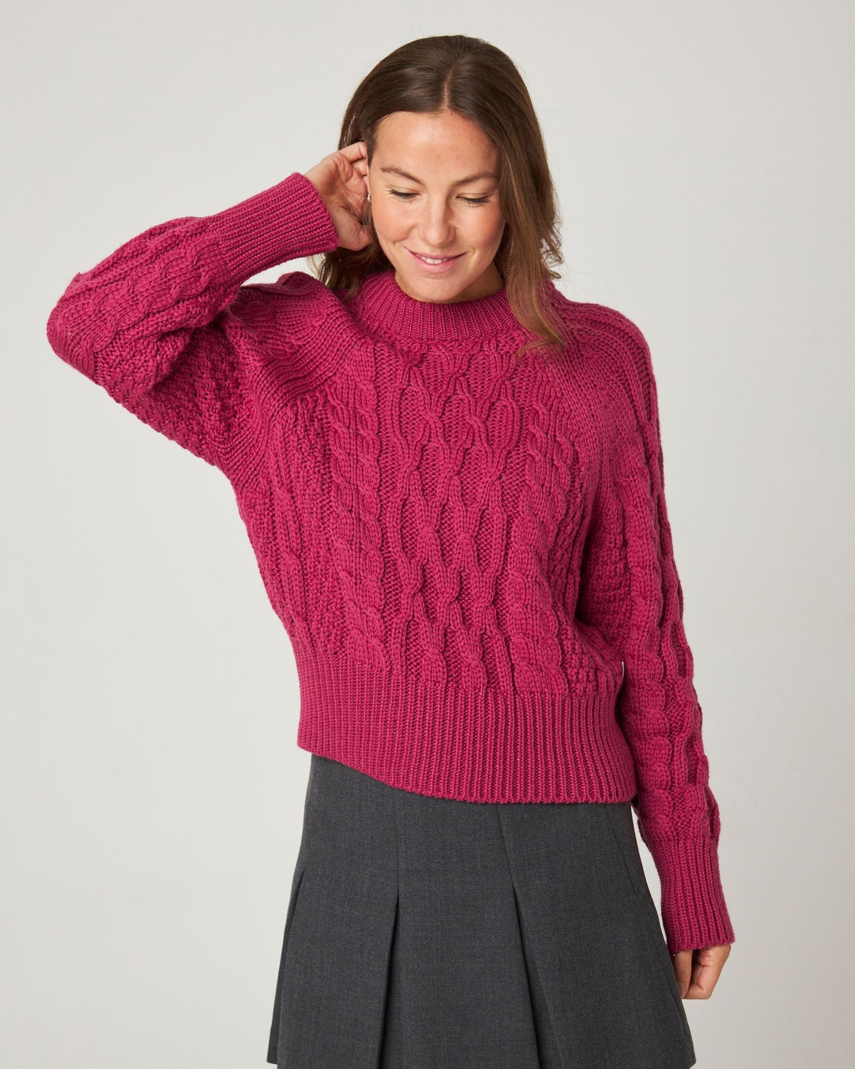 Peregrine Isobel Aran Strickpullover Damen Citron Merino