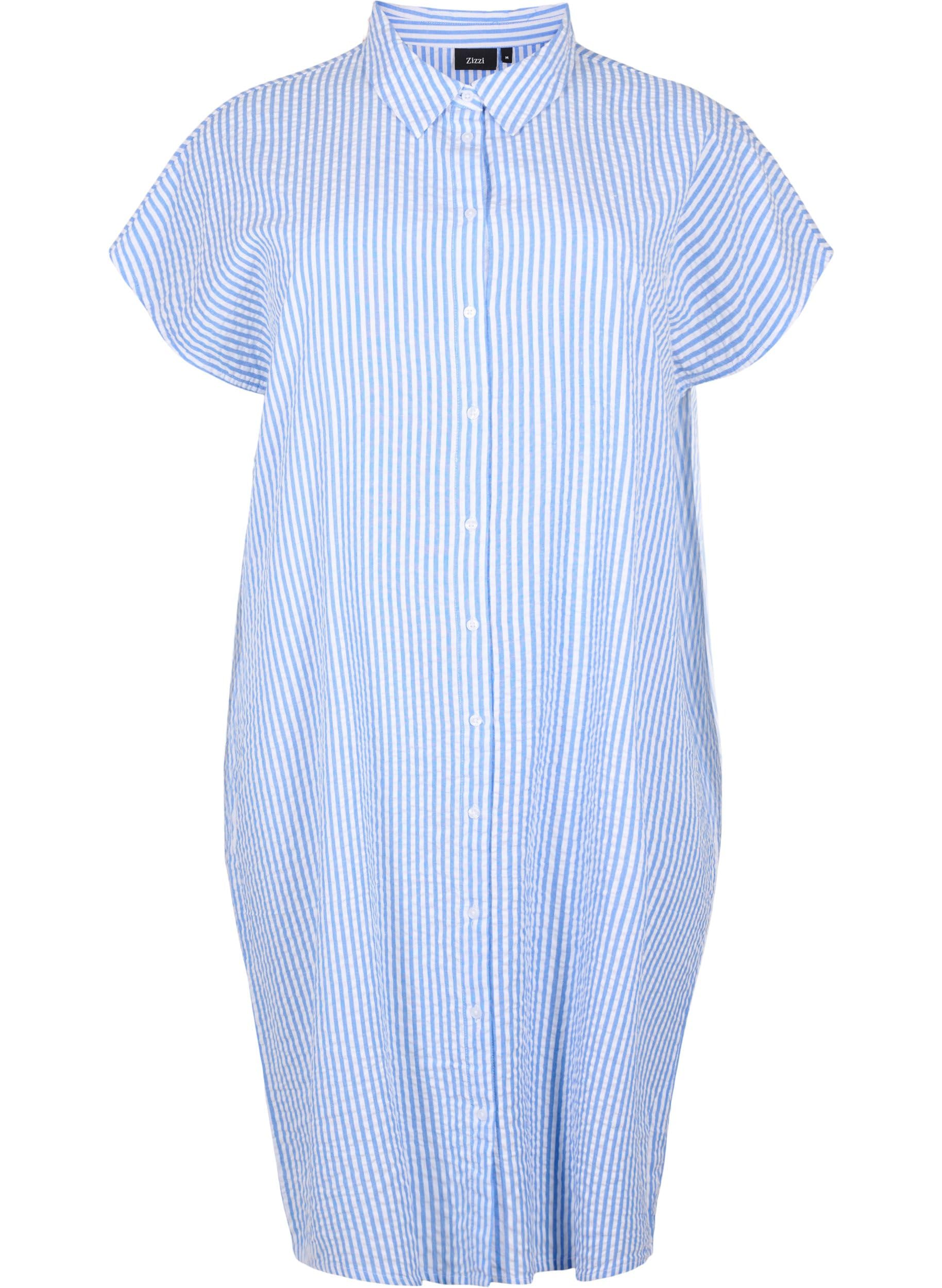 Zizzi T-Shirts Langes Shirt M 46/48 Light Blue Stripe Baumwolle