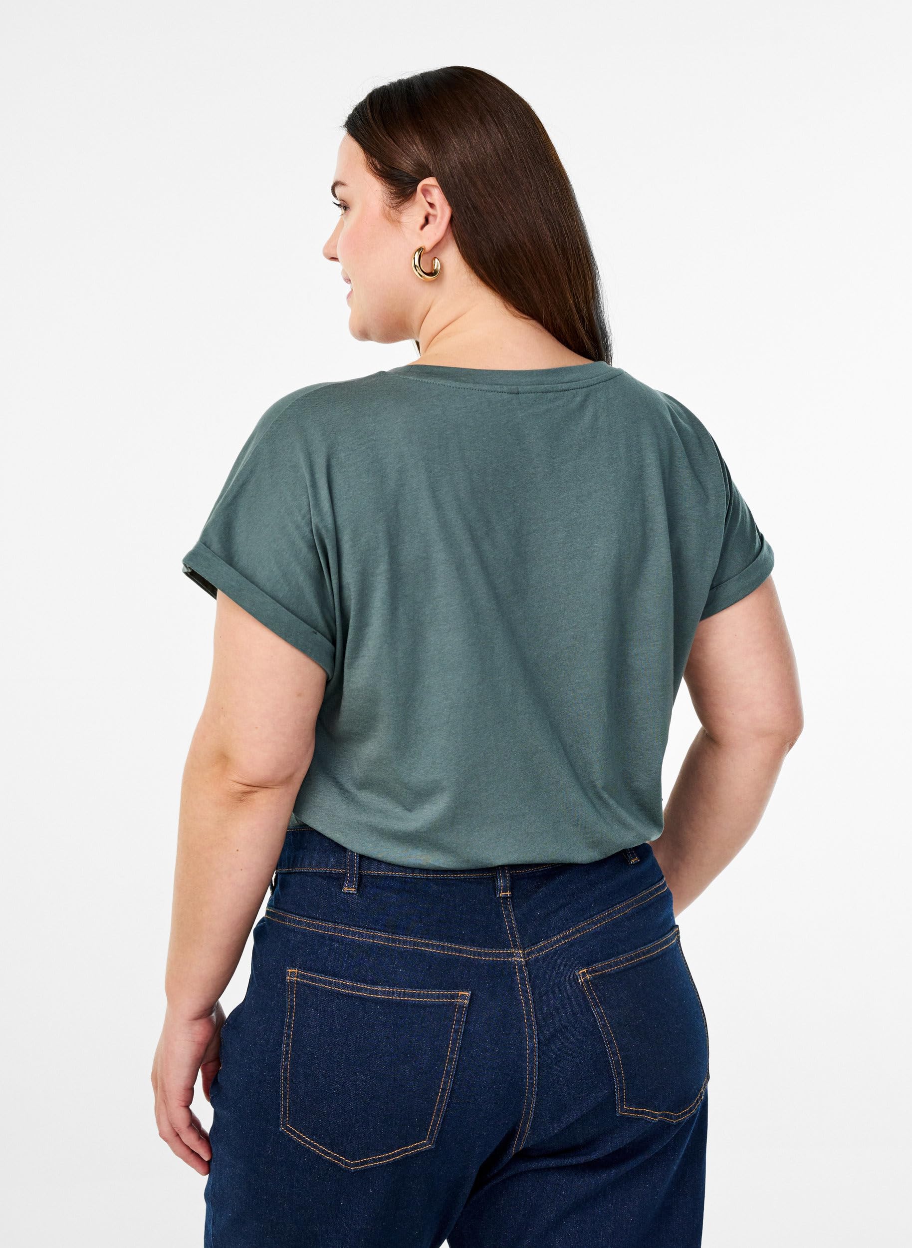 Zizzi Cotton T-Shirt Rundhals Schwarz Große Größen