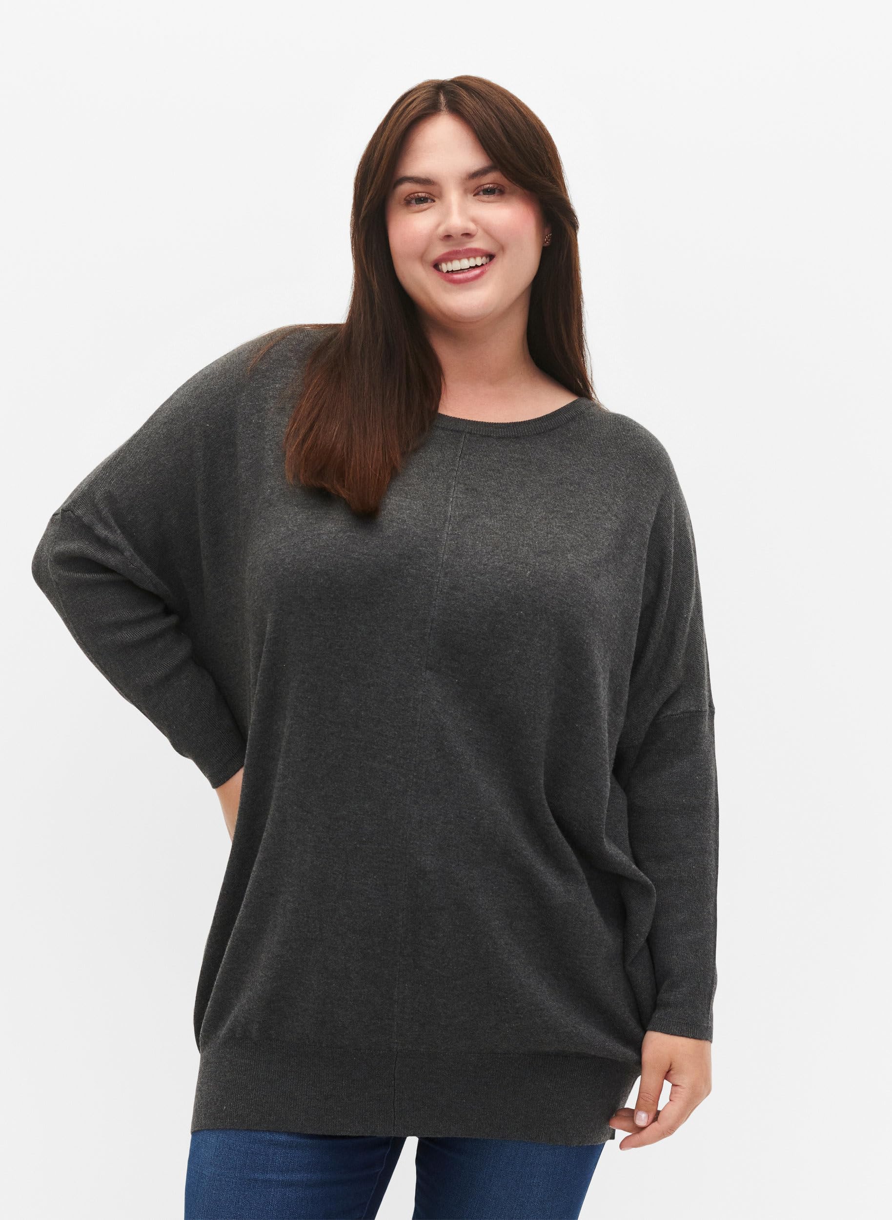 Zizzi Strickpullover Langarm Viskose Tunika Ecovero