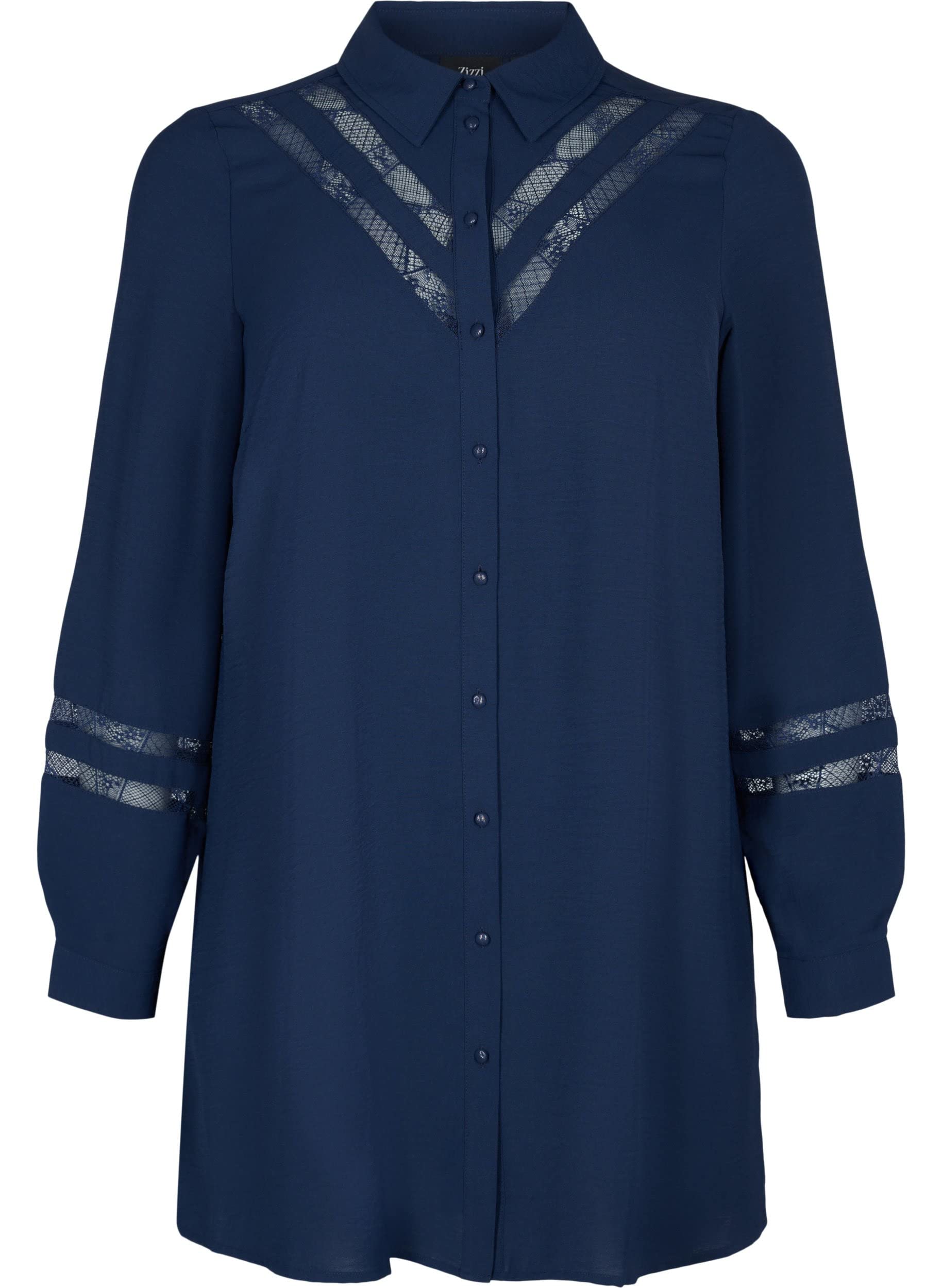 Zizzi T-Shirts Shirt Damen Spitze Knopfleiste Langarm