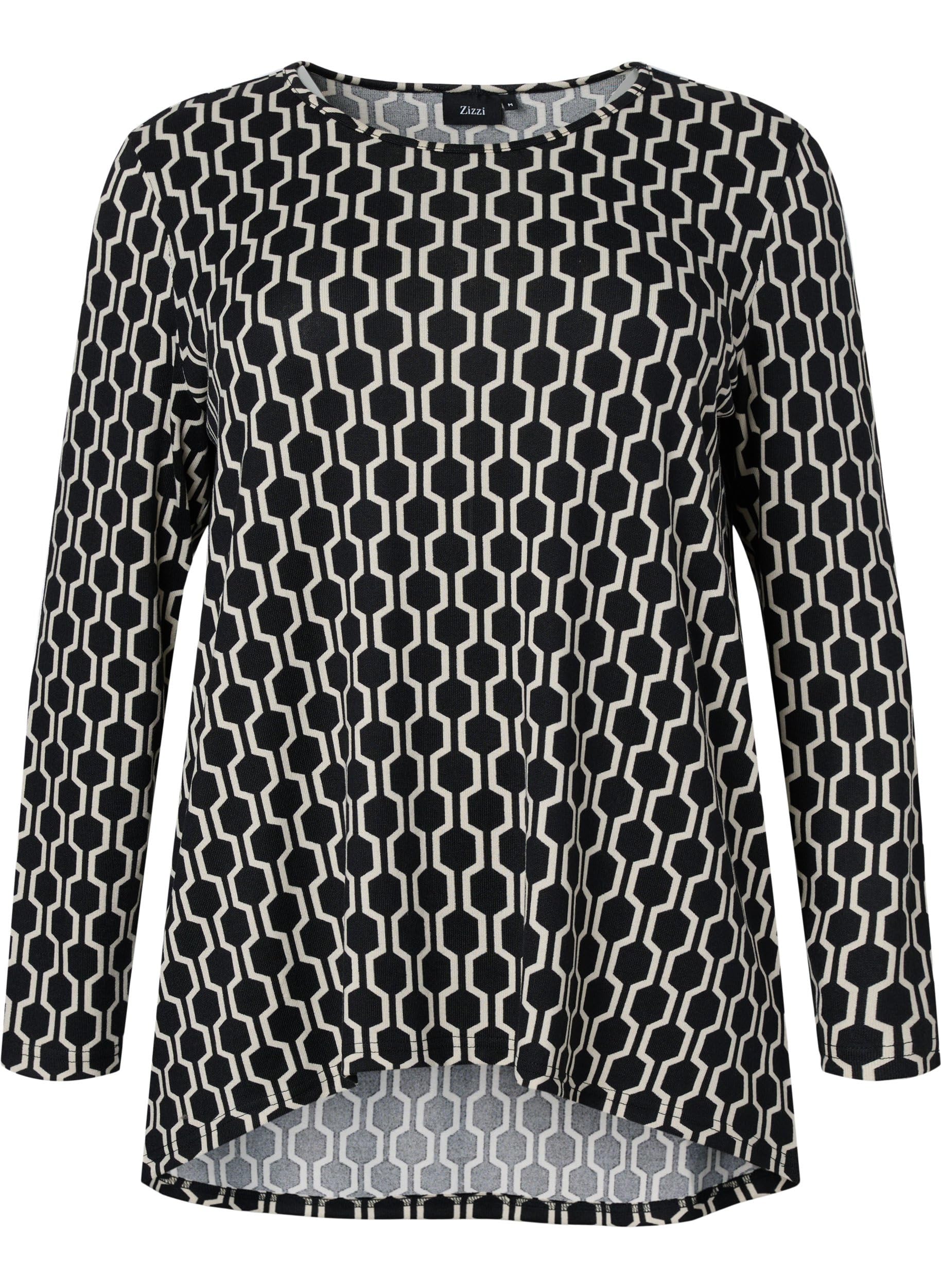 Zizzi Bluse Muster Lange Ärmel Rundhals Große Größen