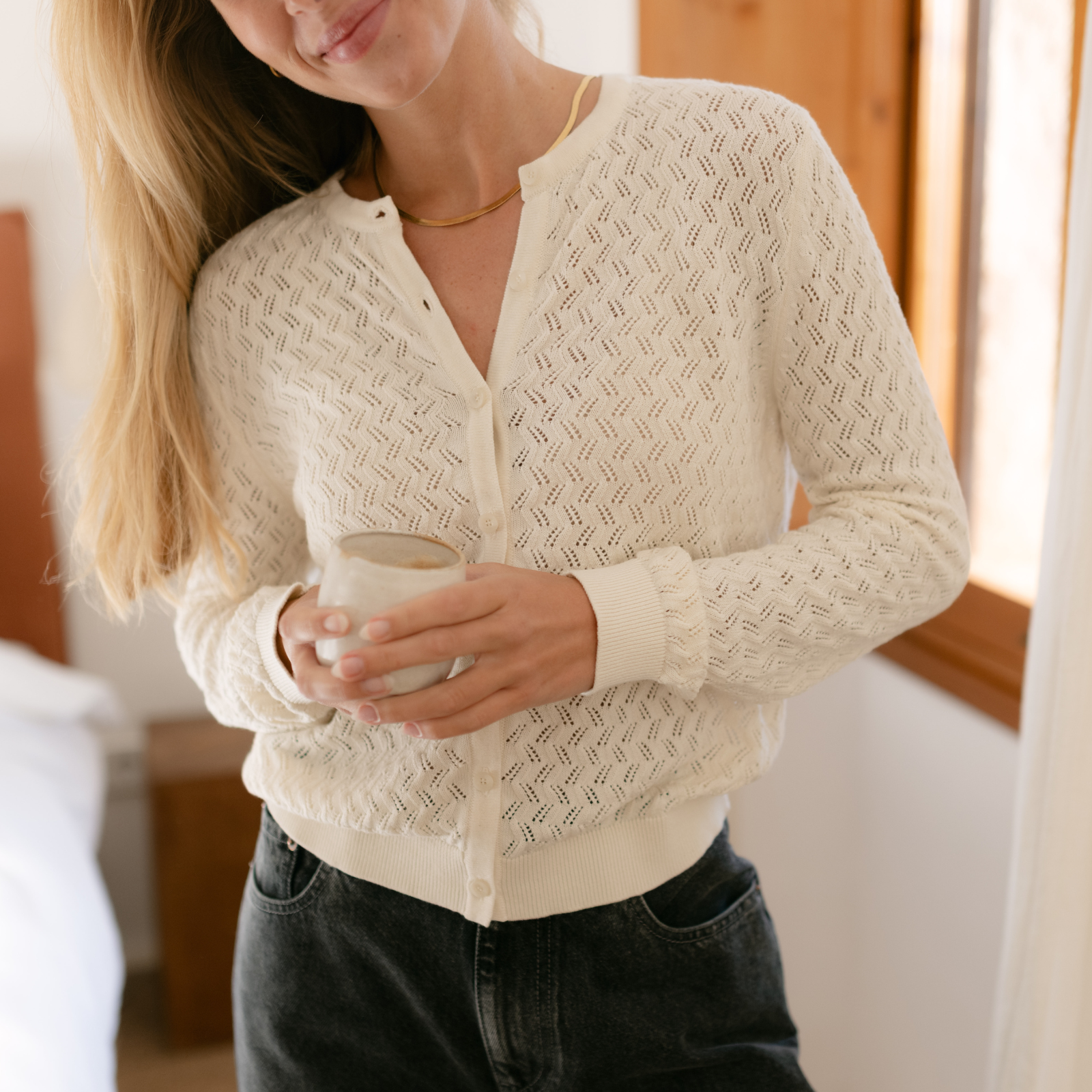 NORDLICHT Strickjacken Rieke Cardigan weiß Pointelle