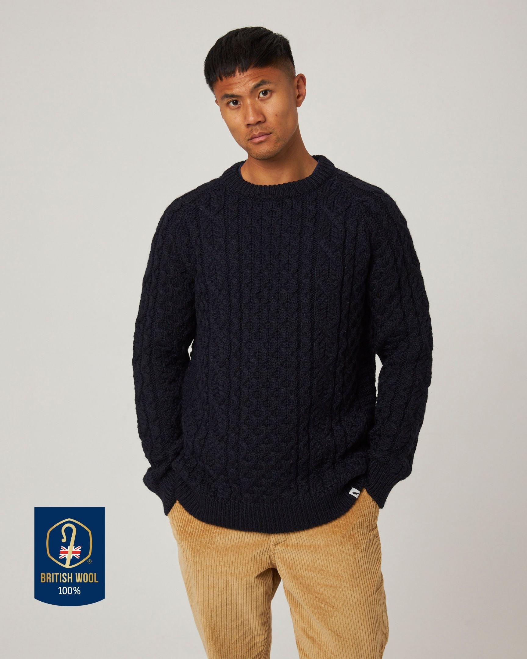 Peregrine Hudson Aran Pullover Olive British Wool