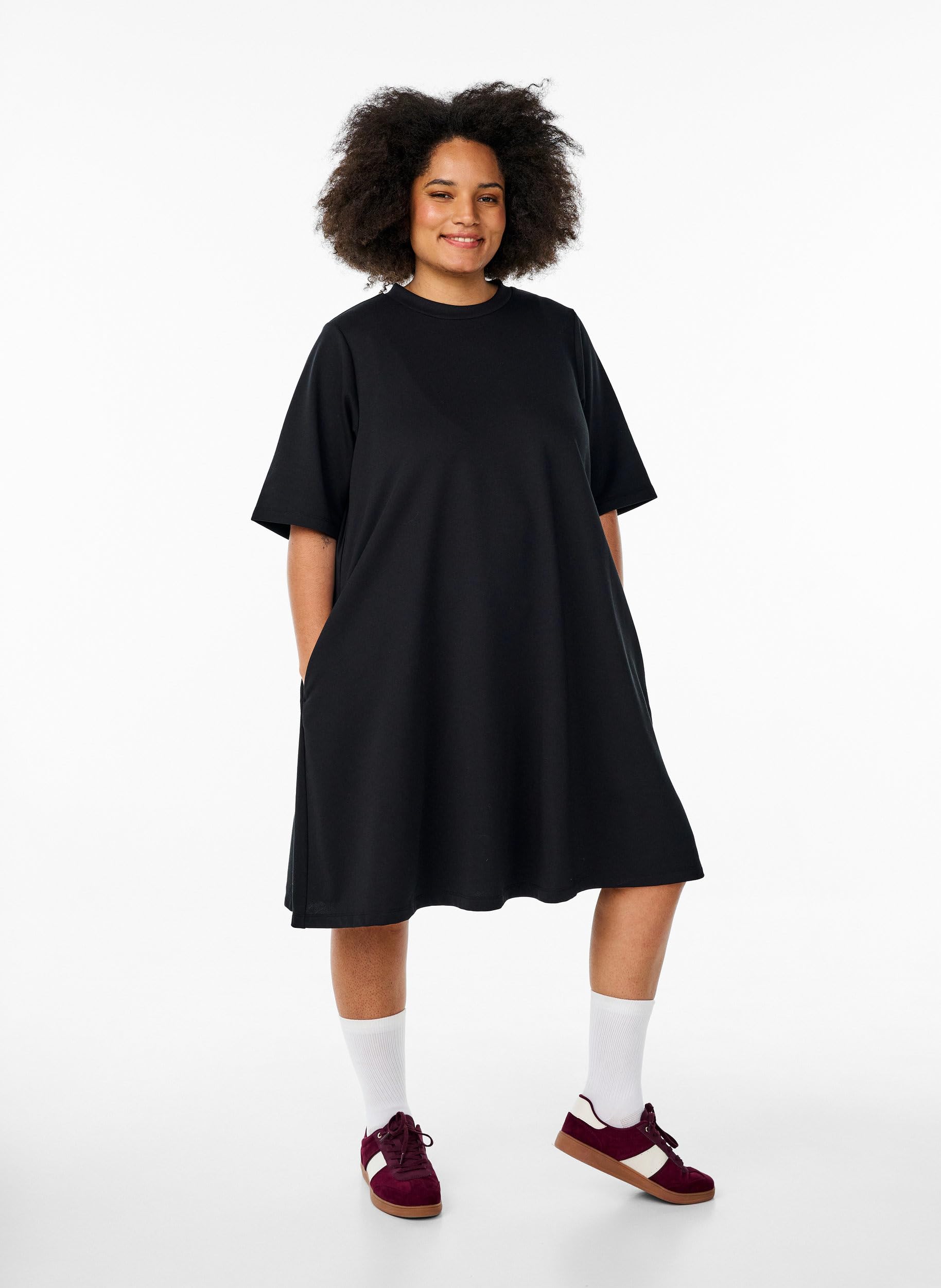 Zizzi Kleid Kurzarm Jersey Rundhals A-Linie Große Größen