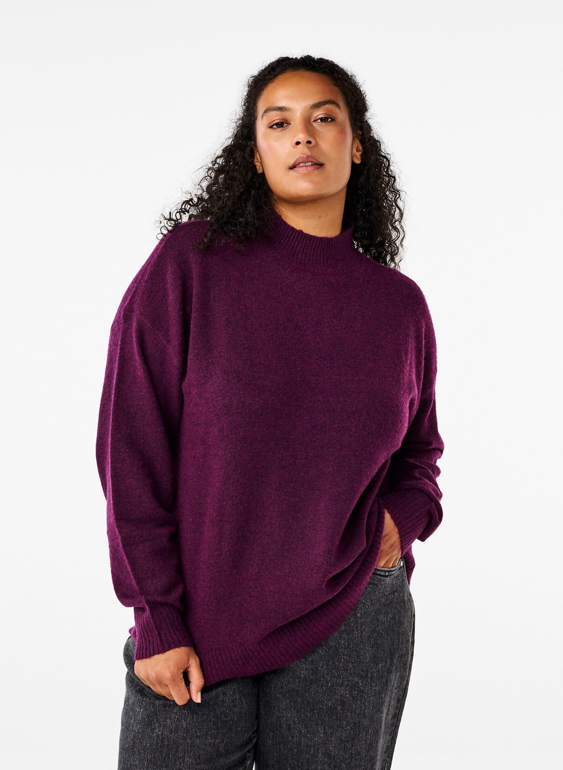 Zizzi Strickbluse Wolle Langarm Hoher Hals Große Größen