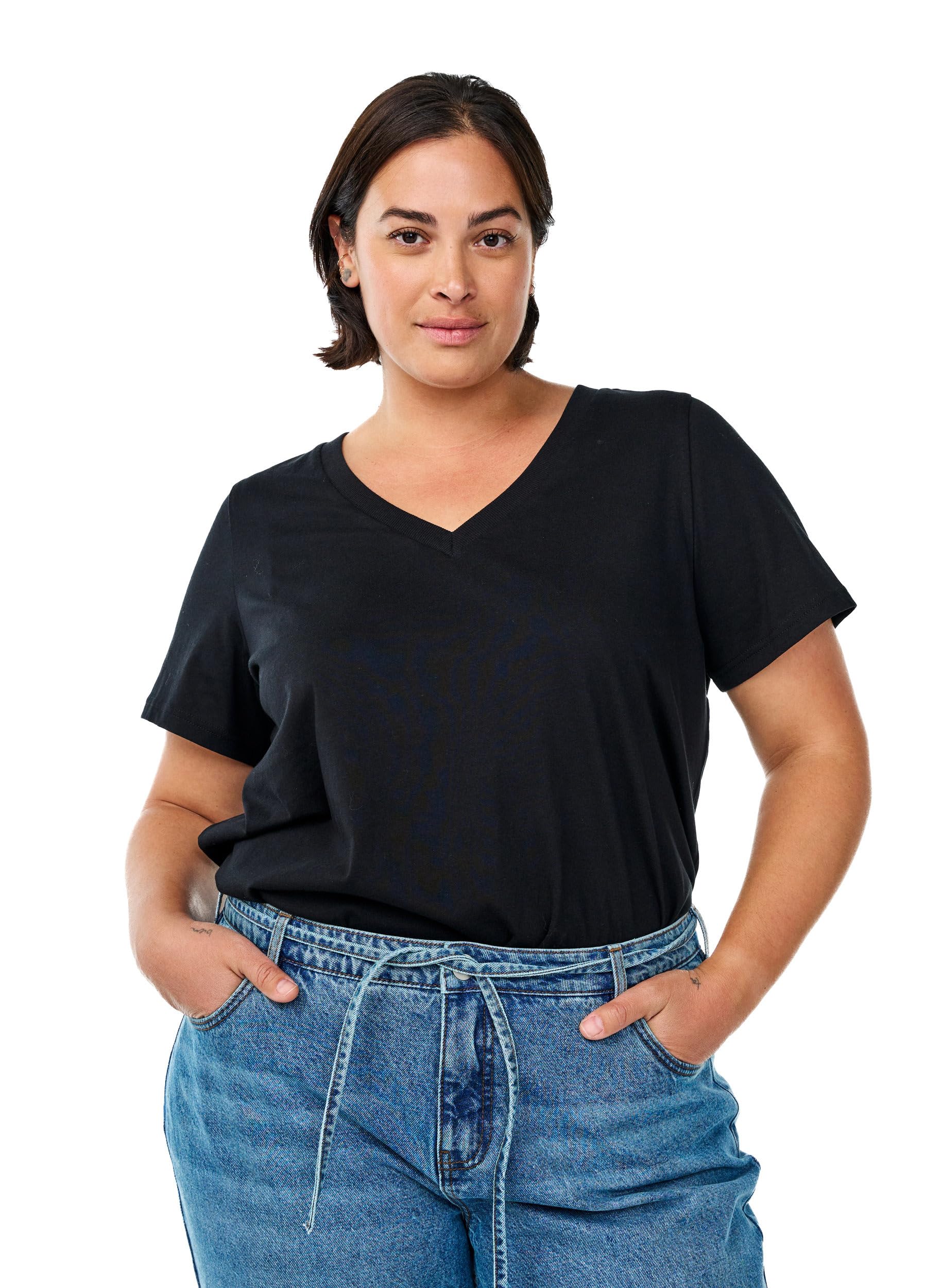 Zizzi T-Shirt Baumwolle V-Ausschnitt kurzarm