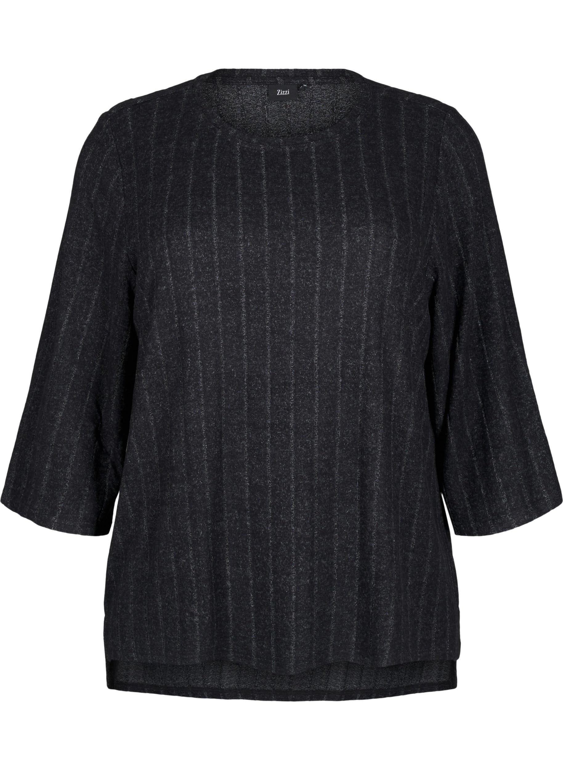 Zizzi Bluse 3/4-Ärmel Black Melange gestreift