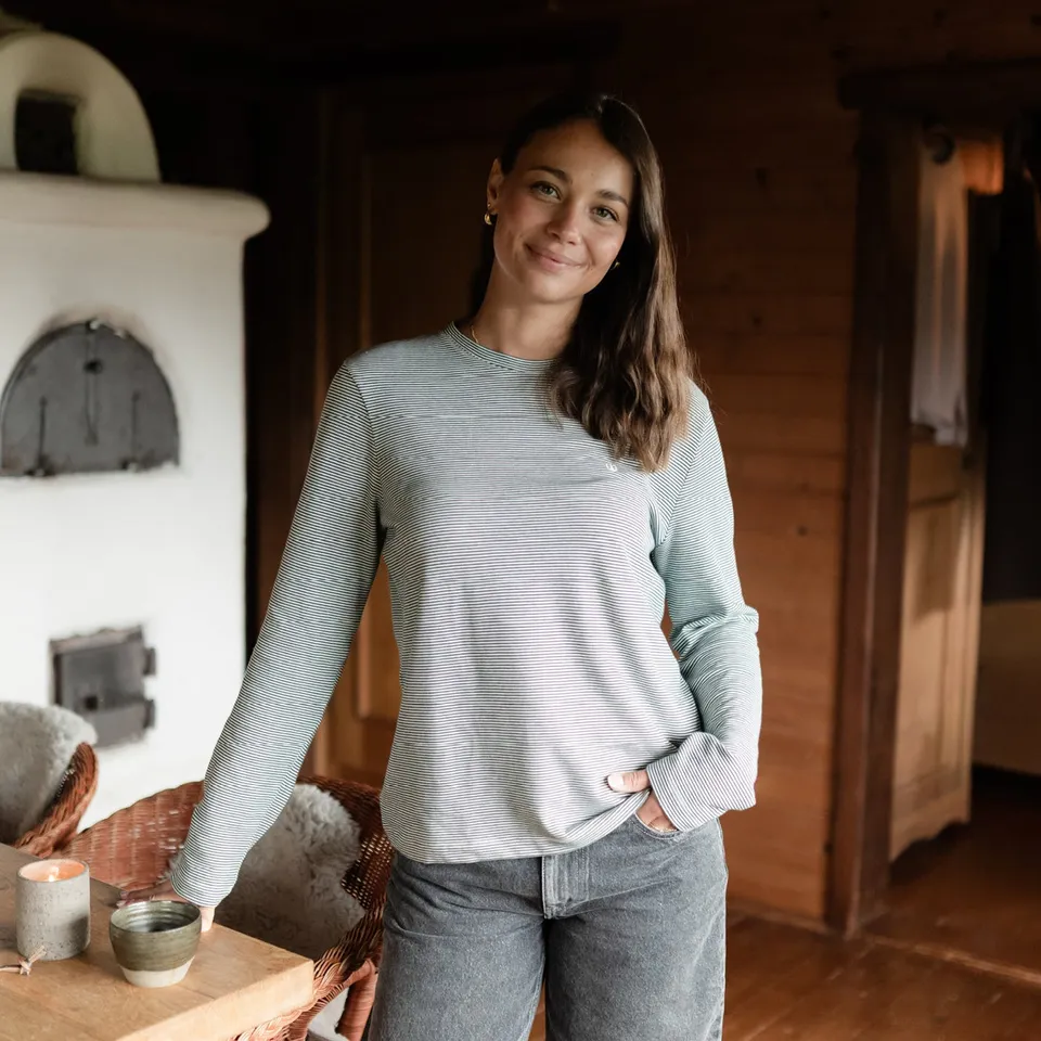 NORDLICHT Alva Oversize Langarmshirt Grün gestreift