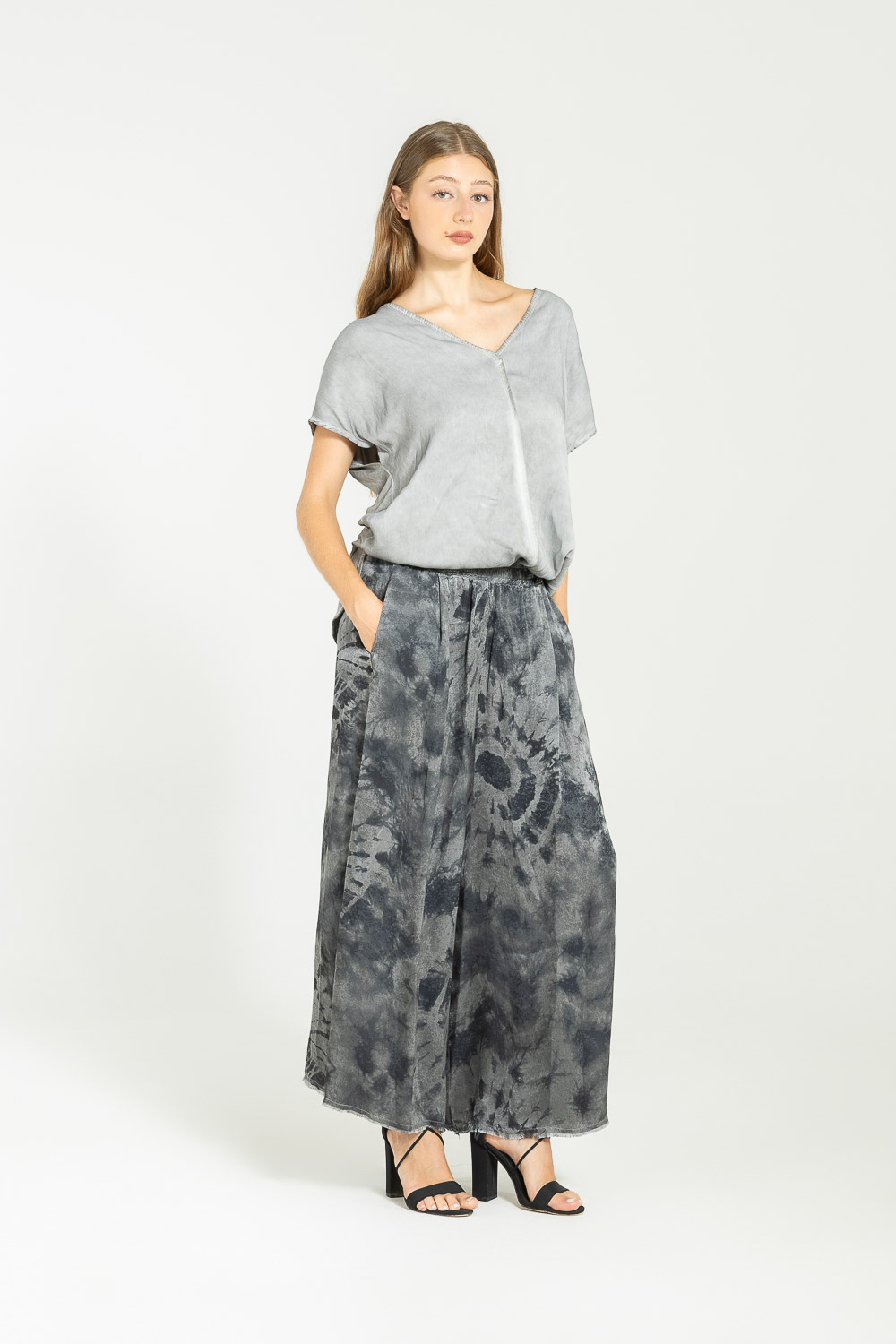 Sanctamuerte Pantaloni Pantalone Palazzo Hose Viskose Tie-Dye