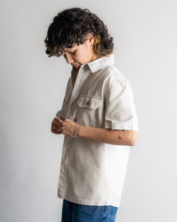 NIKIN TreePlanter Overshirt Workwear Shortsleeve White Sand Hemd