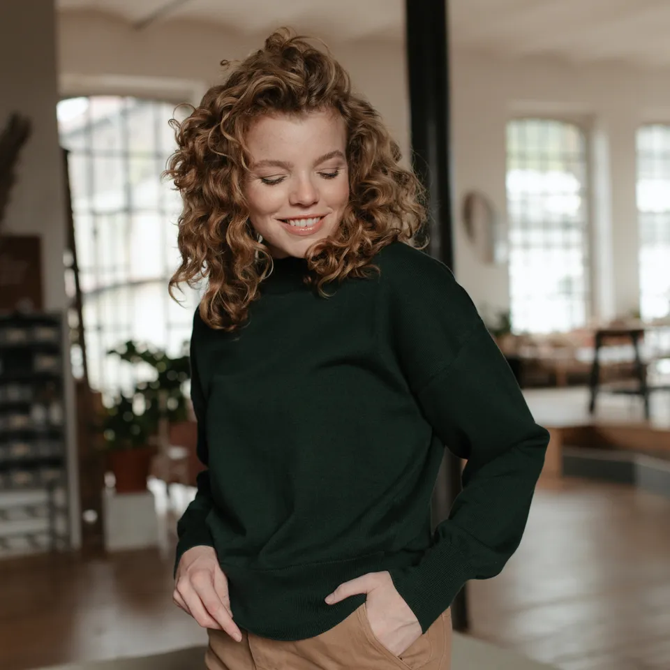 NORDLICHT Tarja Feinstrick Pullover Bio-Baumwolle Grün M