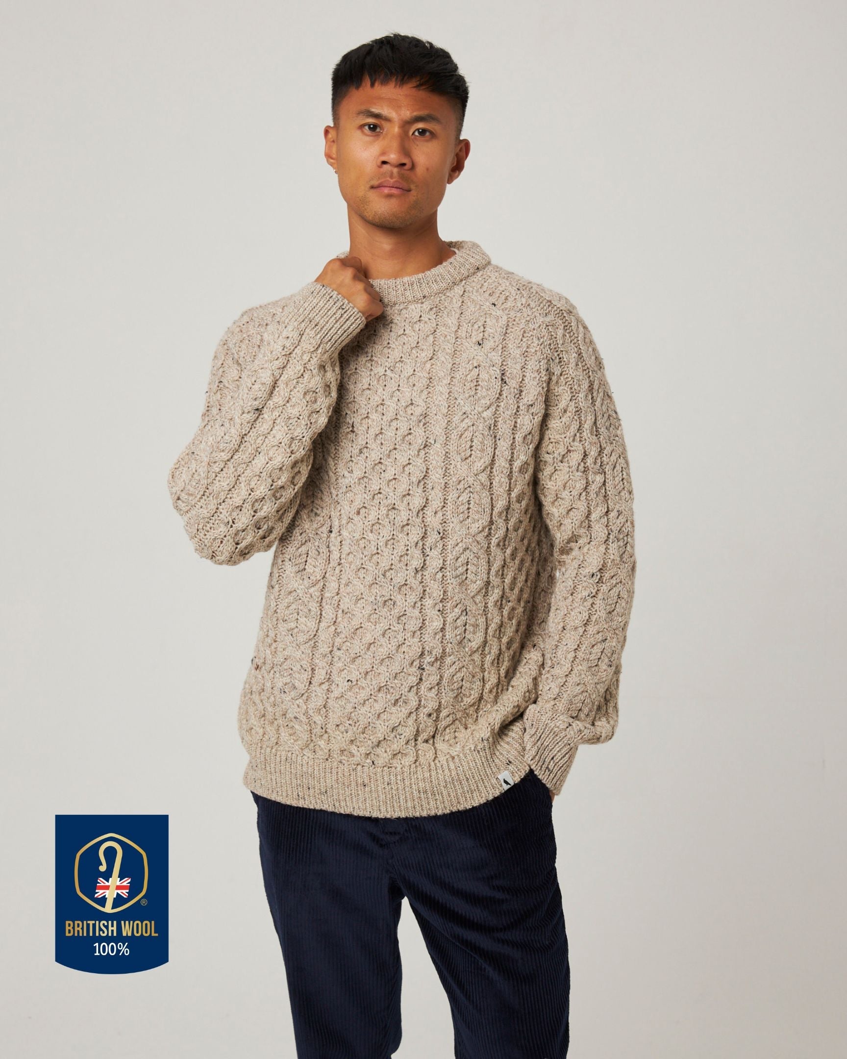 Peregrine Hudson Aran Pullover Olive British Wool