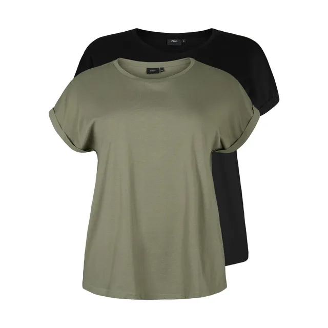 Zizzi T-Shirt 2er Pack Damen Rundhals Dusty Olive