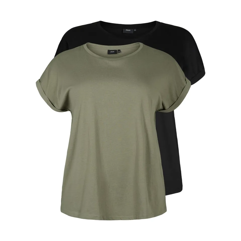 Zizzi T-Shirt 2er Pack Damen Rundhals Dusty Olive