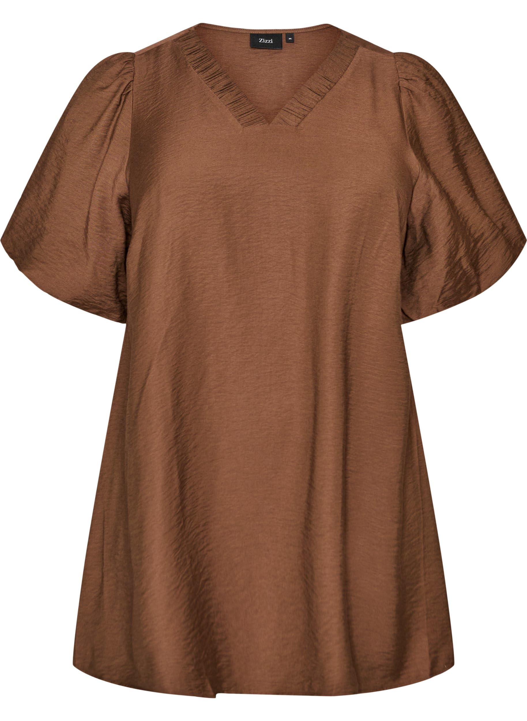Zizzi Tunika V-Neck Puffärmel T-Shirt Große Größen Viskose