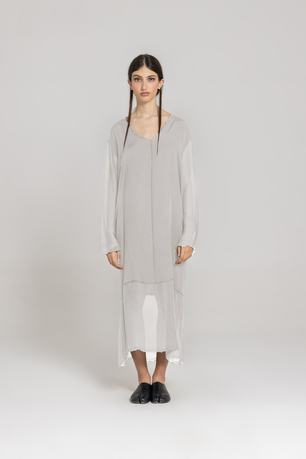 Sanctamuerte Abito V-Kleid Viskose-Satin Langarm