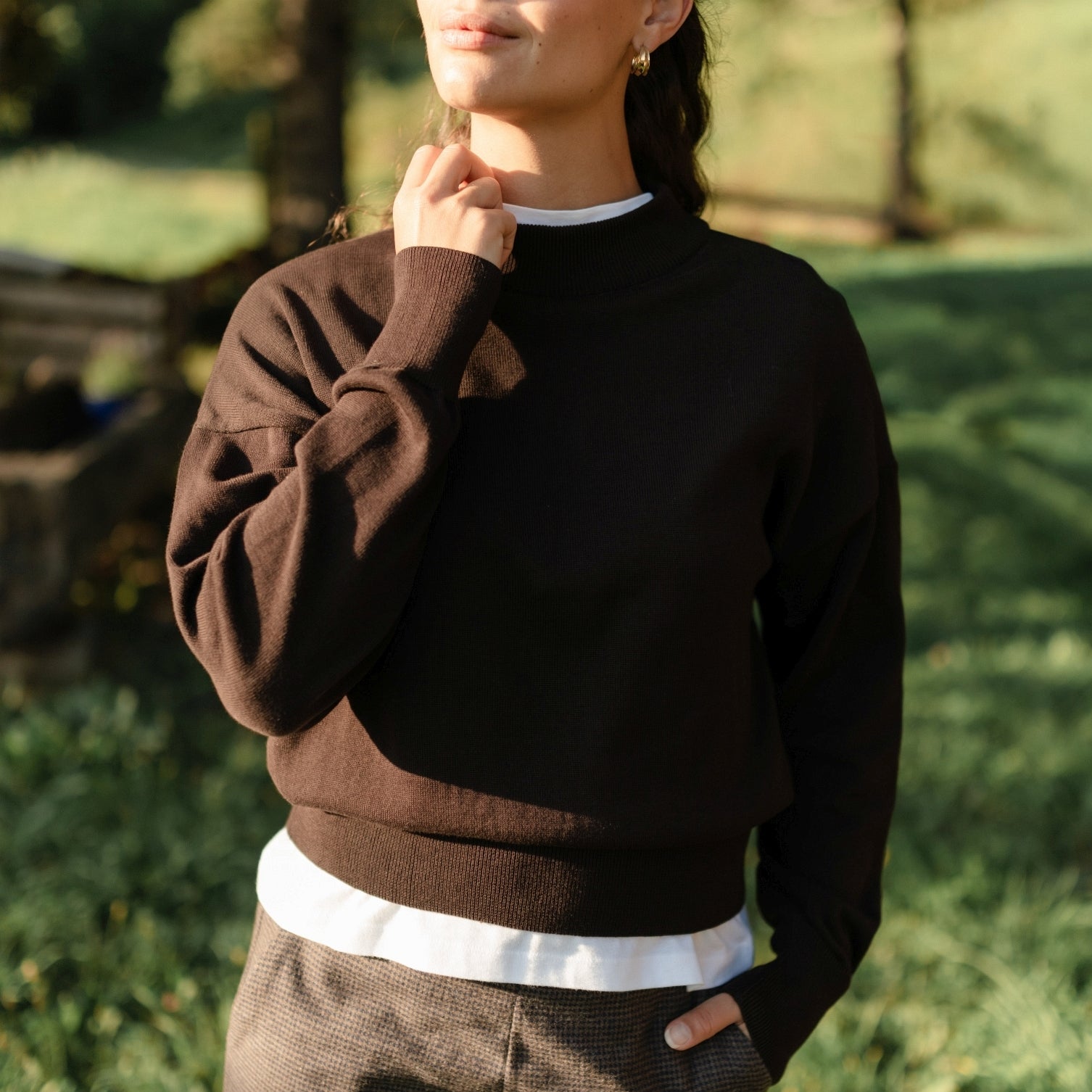 Nordlicht Tarja Feinstrick Pullover Dunkelbraun Bio