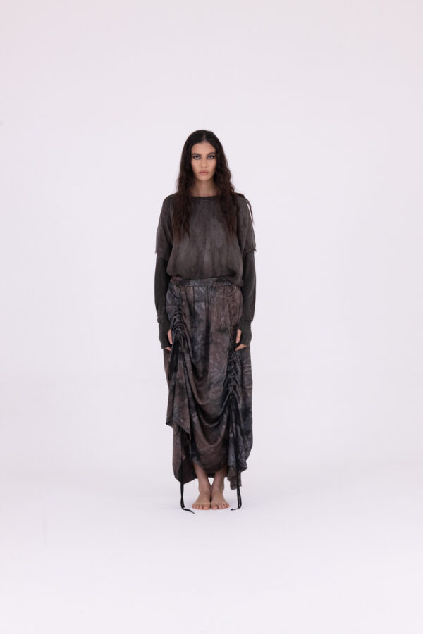 Sanctamuerte Gonne Lunga Rock Viskose-Satin Batik Lang