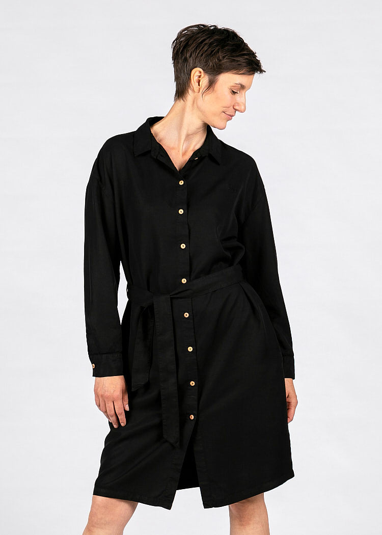 Wijld Hemdblusenkleid Black Kleid Schwarz Lyocell
