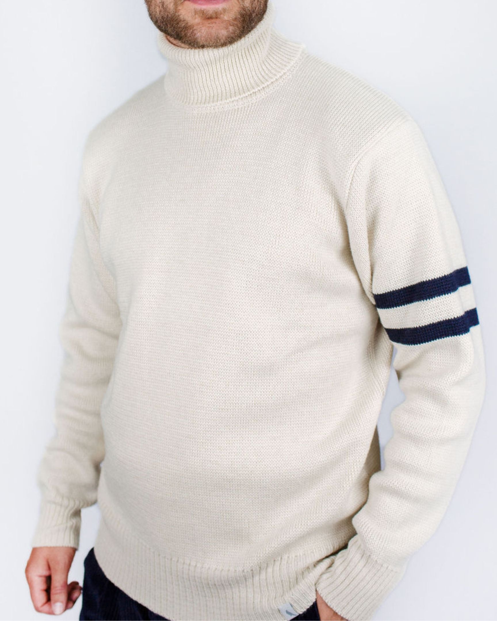 Peregrine Moore Polo Neck Jumper Rollkragen Ecru Merino
