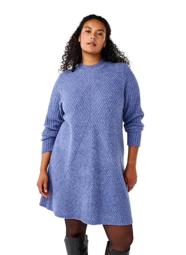 Zizzi Strickkleid Wolle Rundhals Langarm Große Größen 42-60
