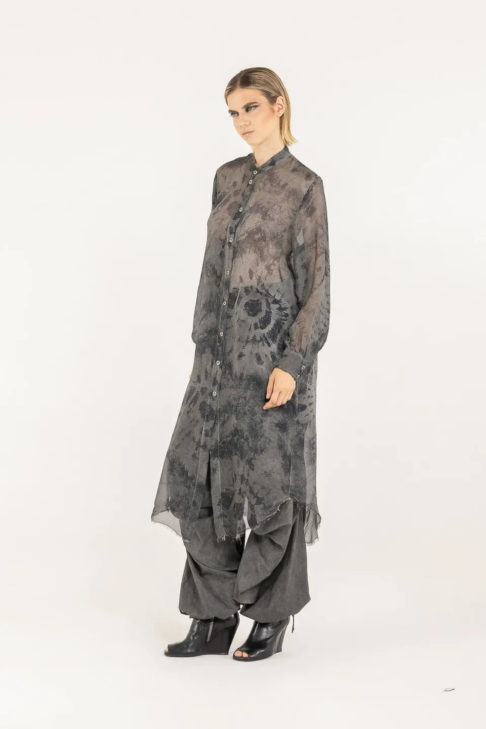 Sanctamuerte Abiti Chemisier Coreano Hemdblusenkleid Tie Dye