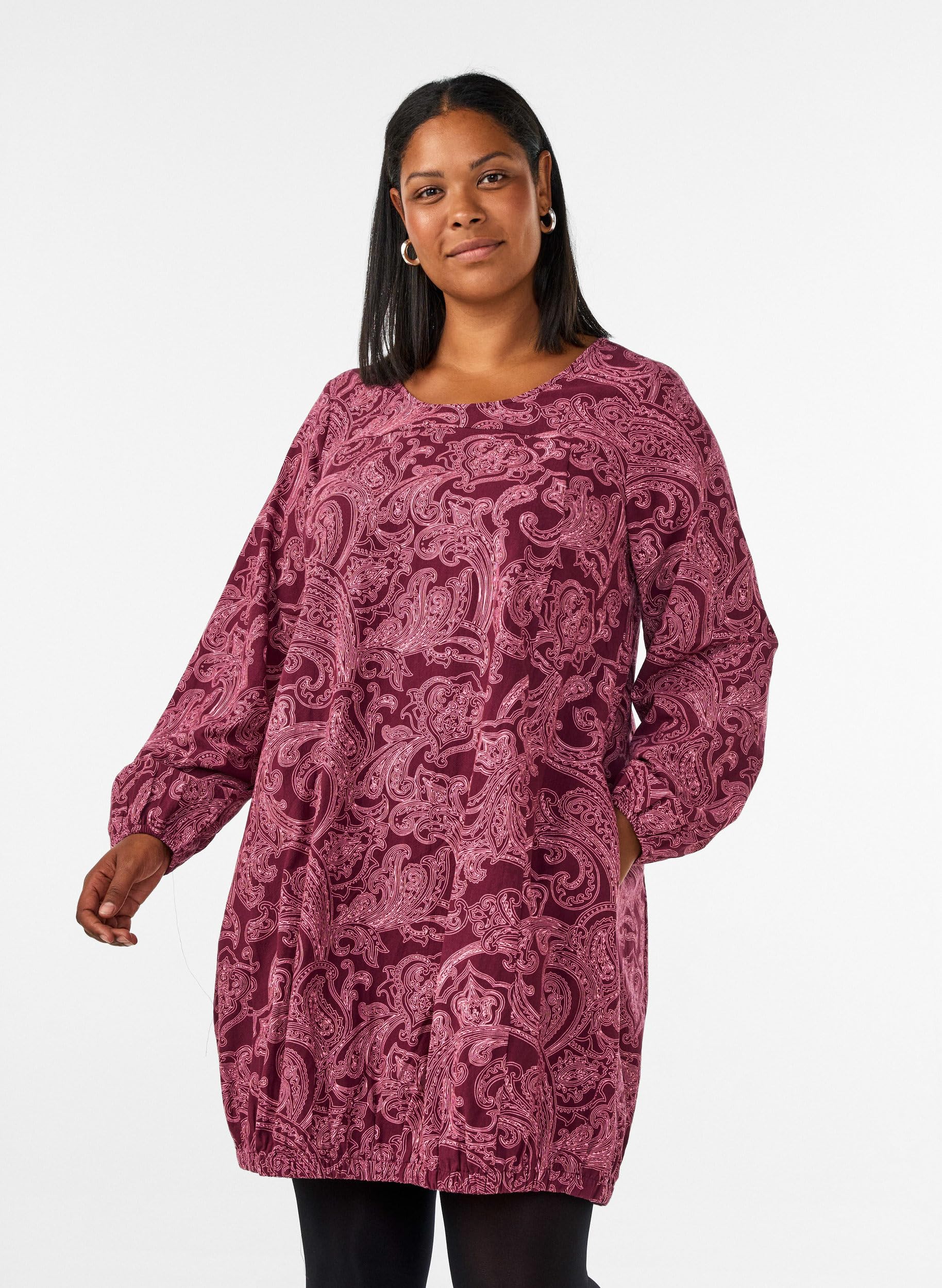 Zizzi Kleid Kurz Baumwolle Rundhals Gummizug Große Größen