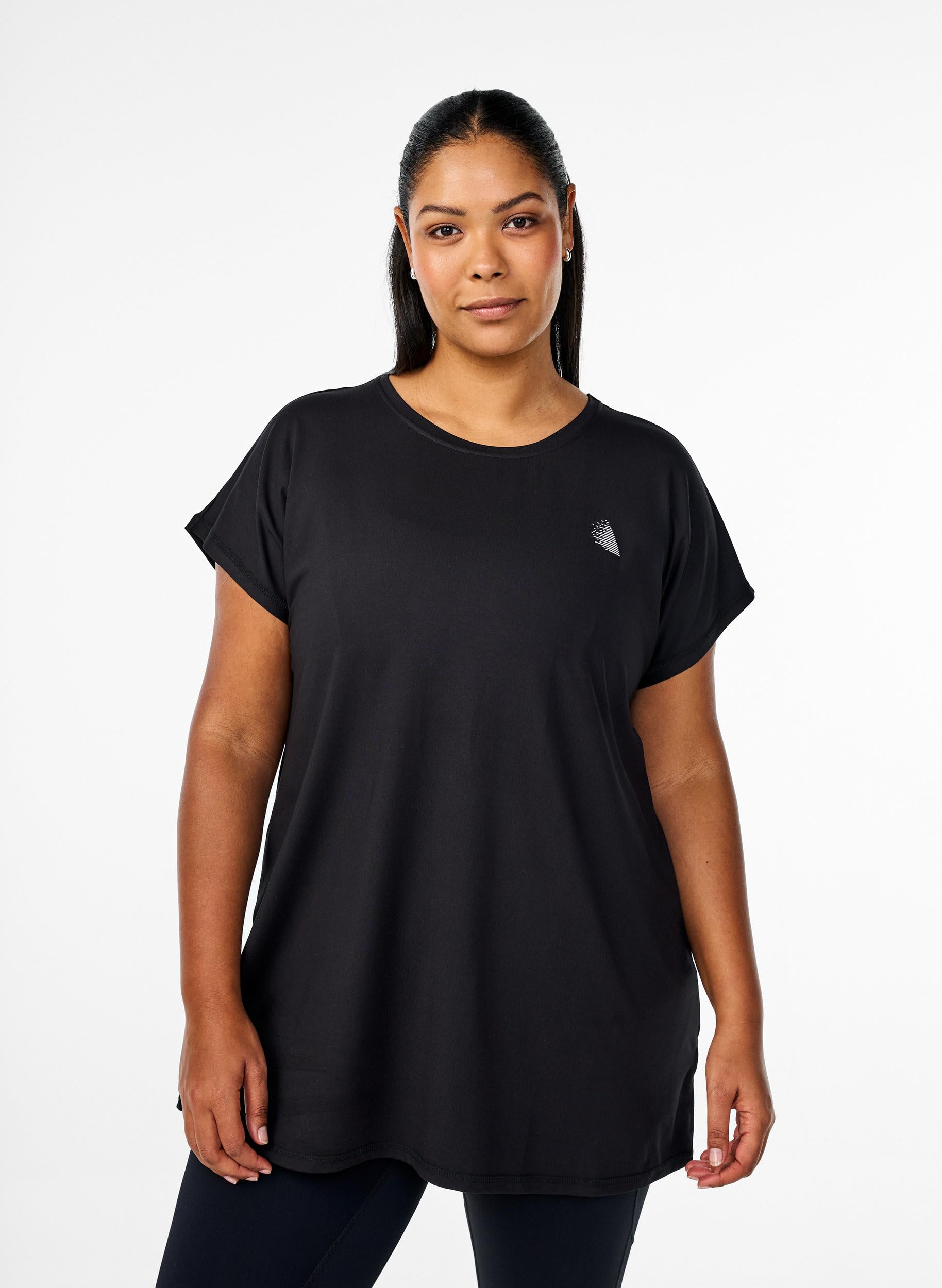 Zizzi Activewear Sport T-Shirt Schwarz Lang Loose Fit