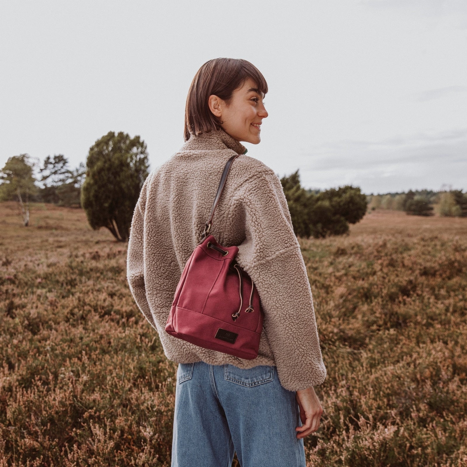 Nordlicht Janna XS Tasche Bordeaux Rot Leder Canvas