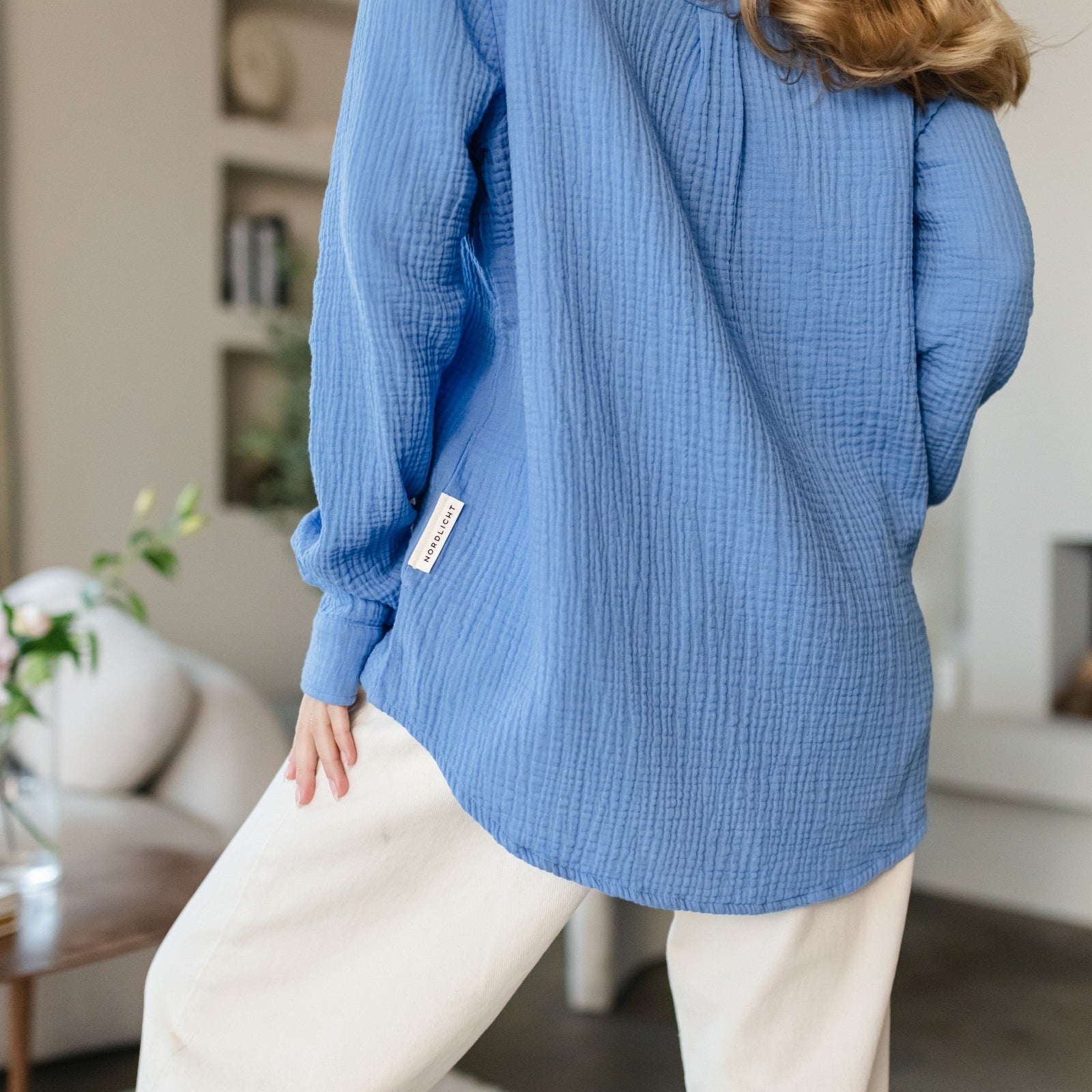 NORDLICHT Fenja Musselin Bluse Bio-Baumwolle Blau M