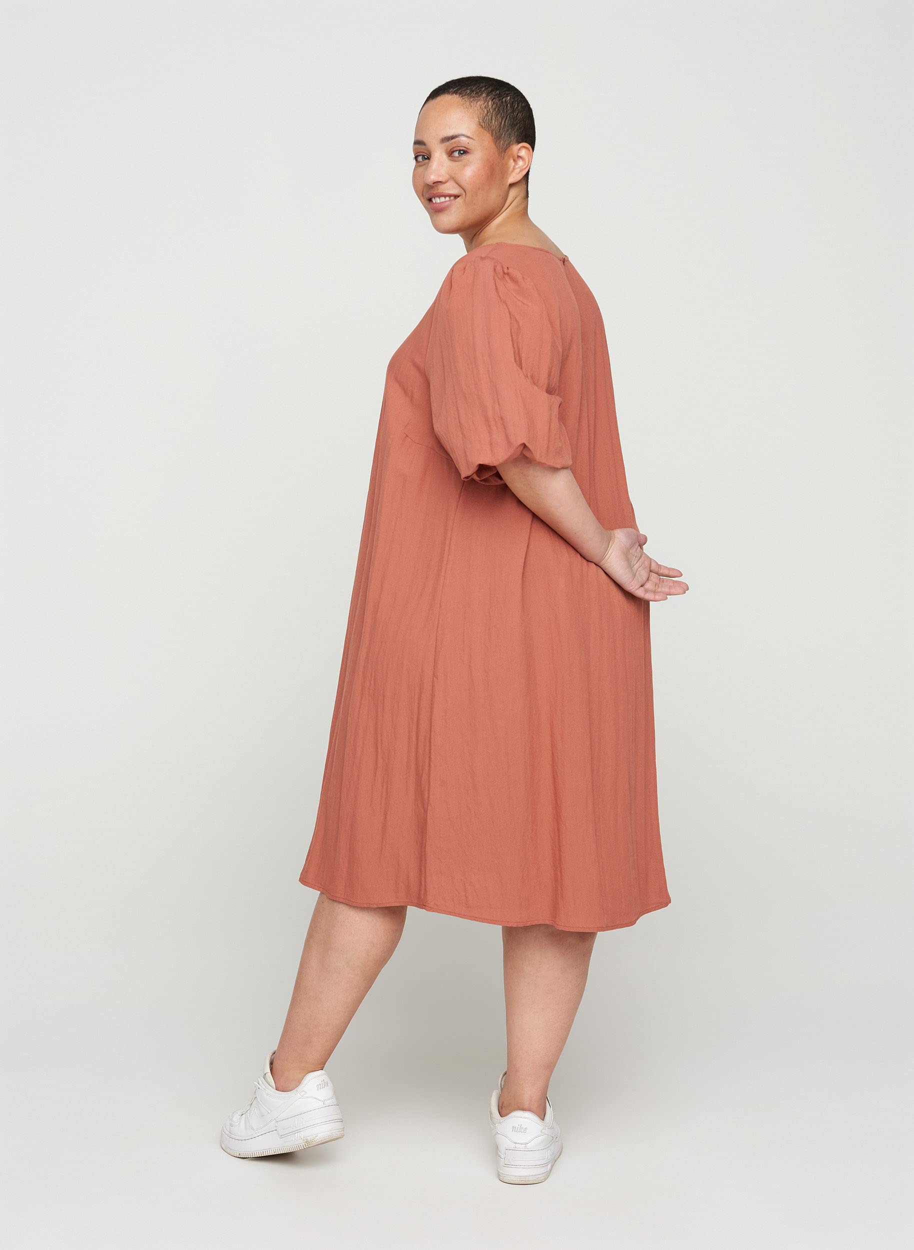 ZIZZI Dresses A-Linie Kleid Kurzarm Viskose Rundhals Knopf