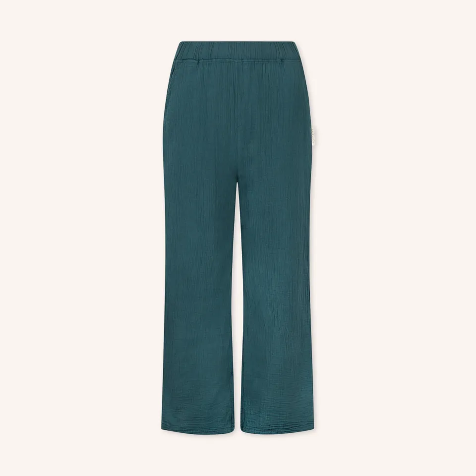 NORDLICHT Leja Lang Musselin Hose Grün Bio-Baumwolle