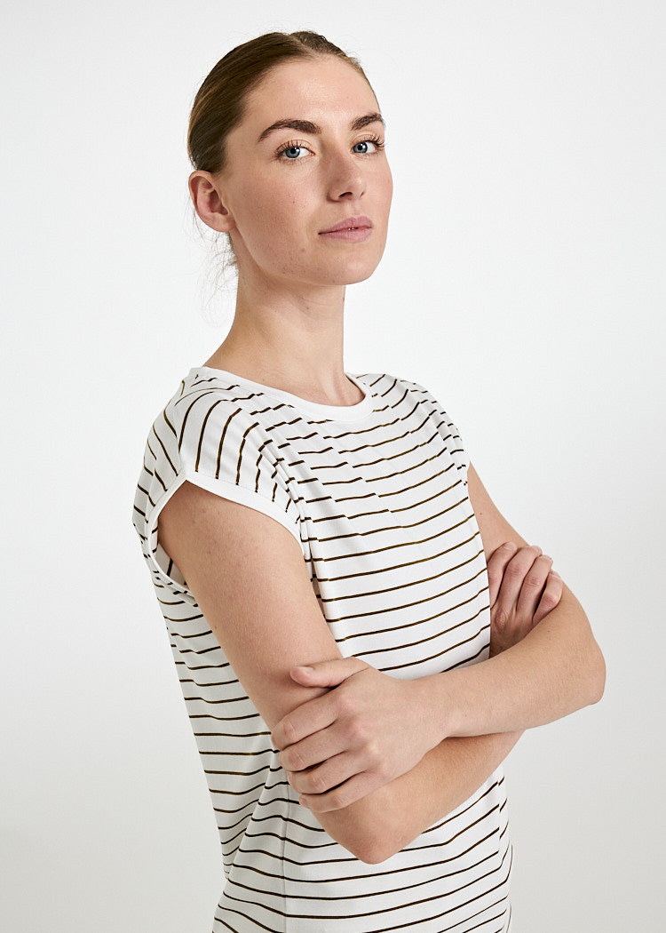 Wijld Elena Thin Stripes Olive Damen Shirt aus Holz