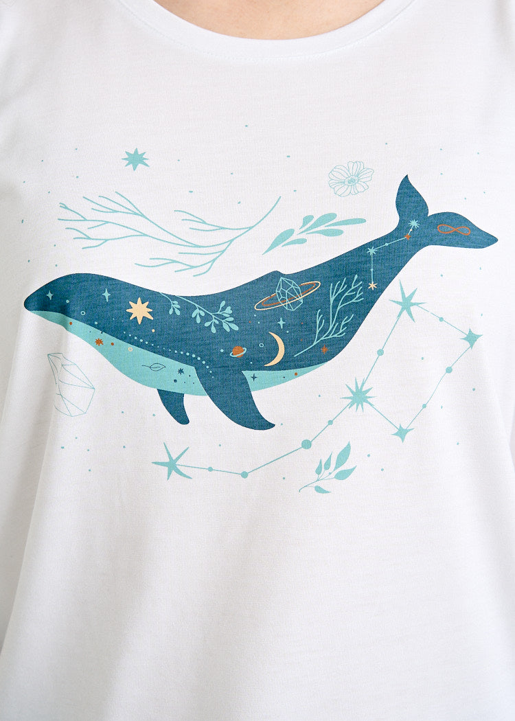 Wijld Woodshirt Tilda Spacewhale Damen T-Shirt Weiß Print