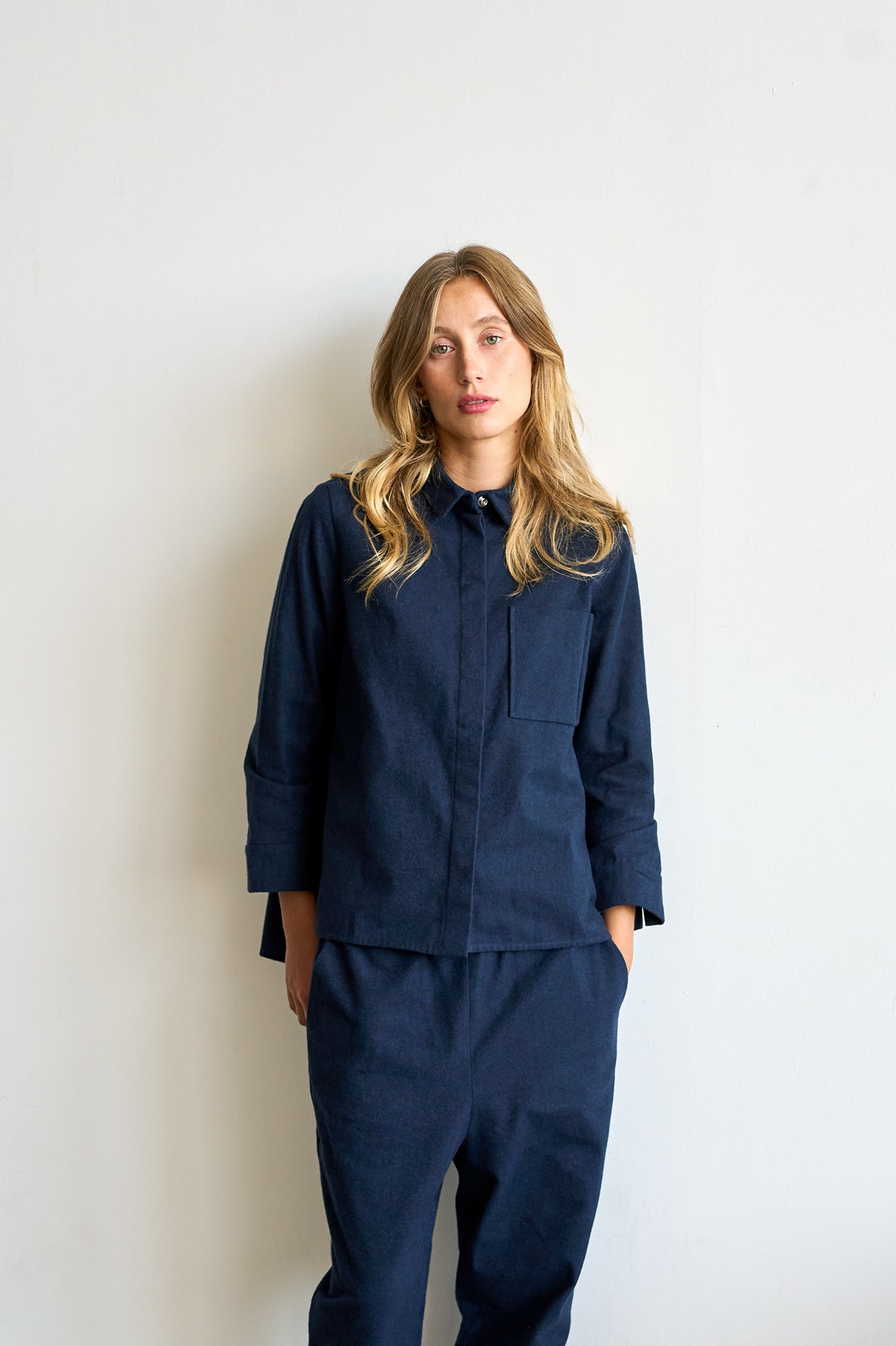 Christiane Strobel FINN Hemdjacke Bio-Flanell Blau meliert