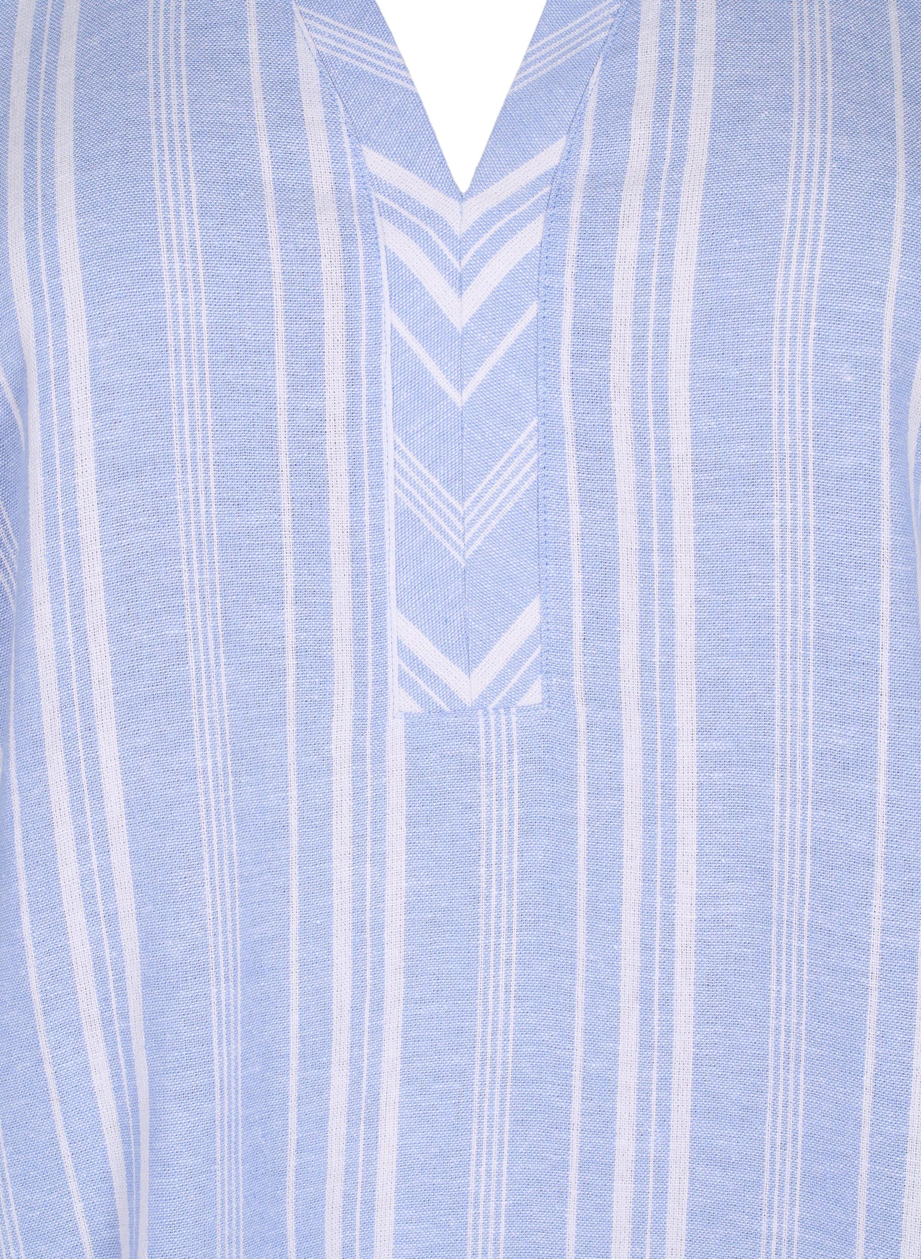 Zizzi Bluse 3/4-Arm Leinen Viskose Streifen 42-60