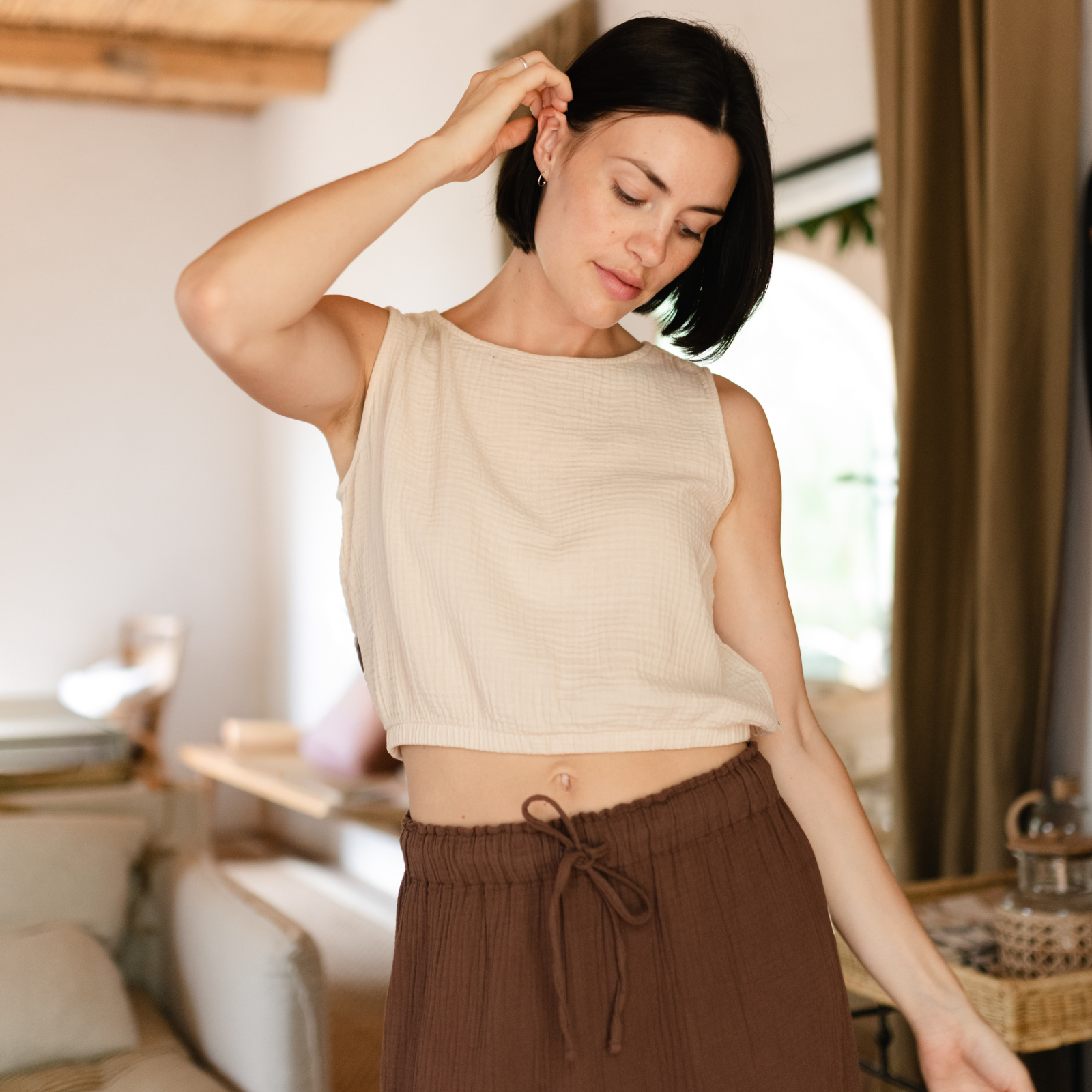 NORDLICHT Marie Musselin Crop Top Natur Bio-Baumwolle